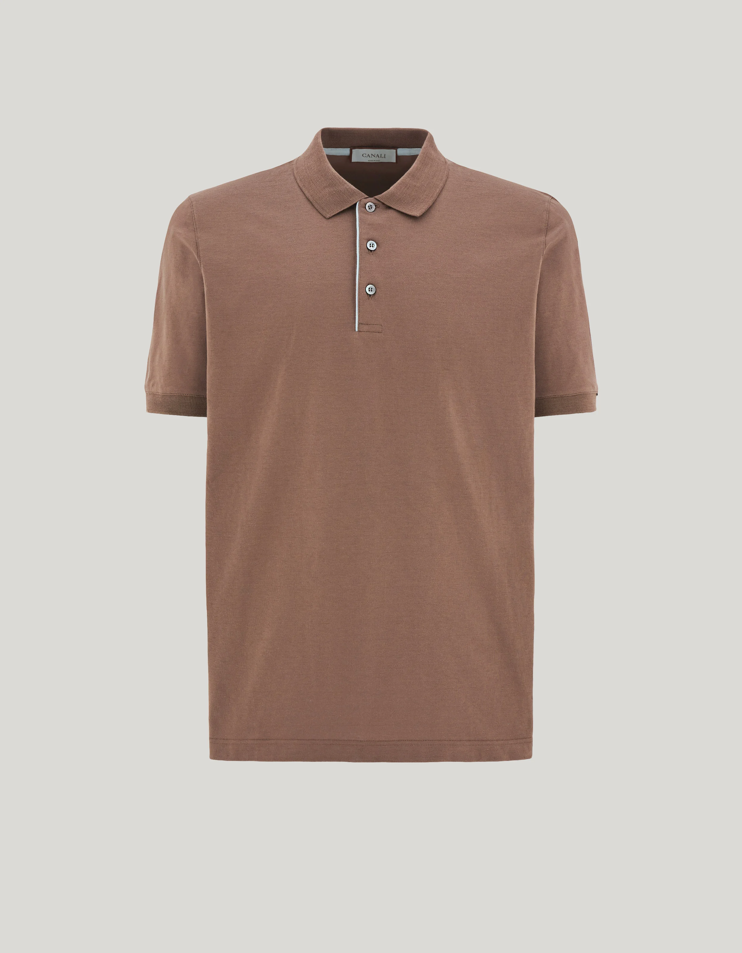TAUPE COTTON POLO SHIRT WITH CONTRASTING PIPING ON THE BUTTON PLACKET - 1