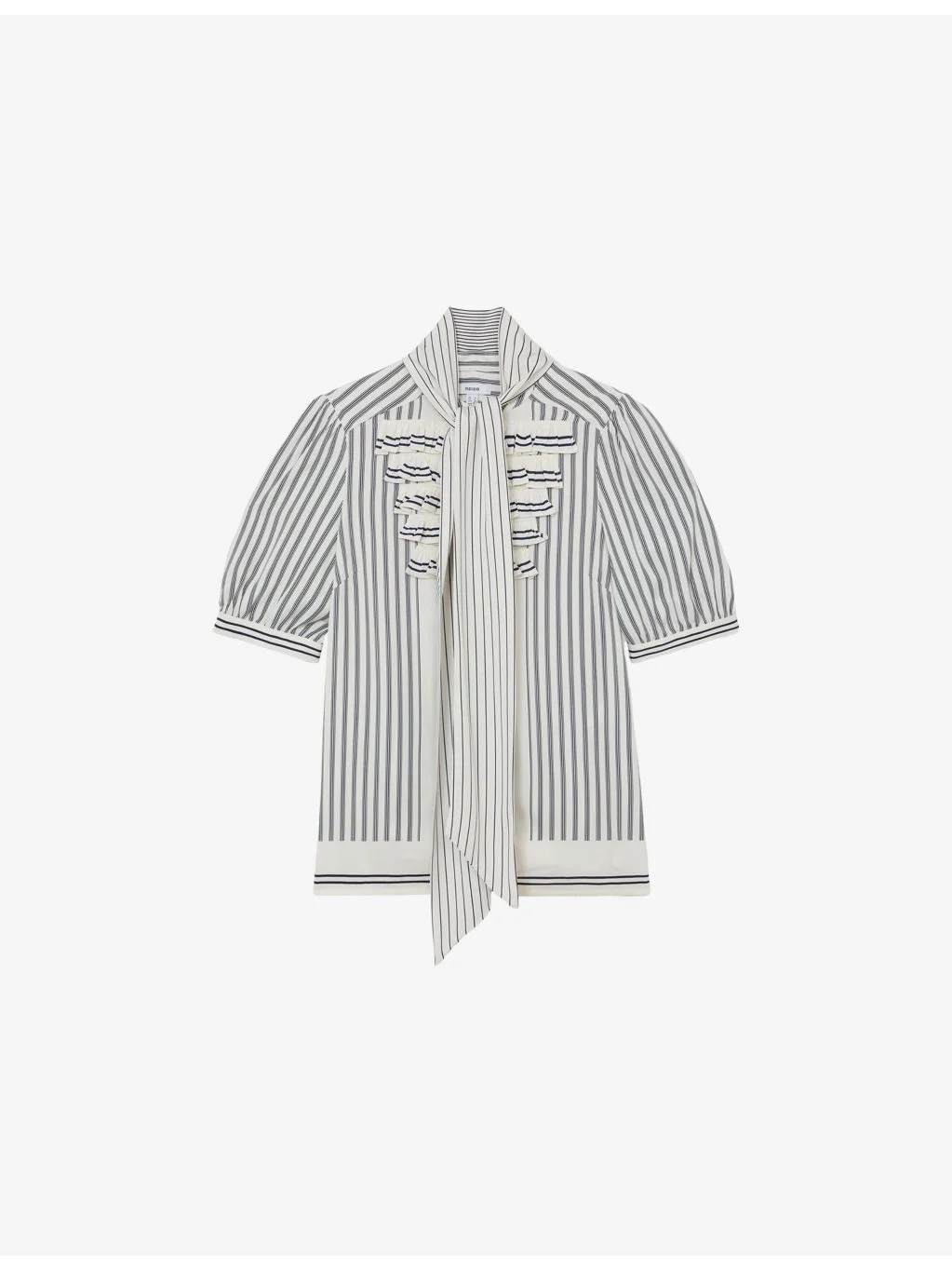Ischia Ruffle-Neck Striped Woven Blouse - 1
