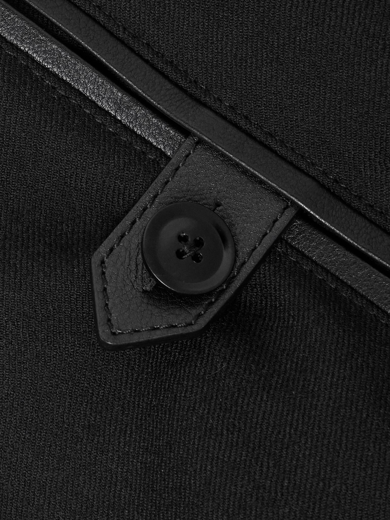 Leather-Trimmed Wool and Silk-Blend Twill Bomber Jacket Black - 6