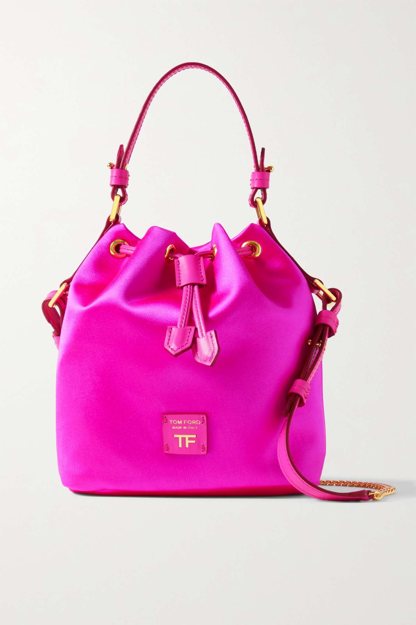 Disco small leather-trimmed satin bucket bag - 1