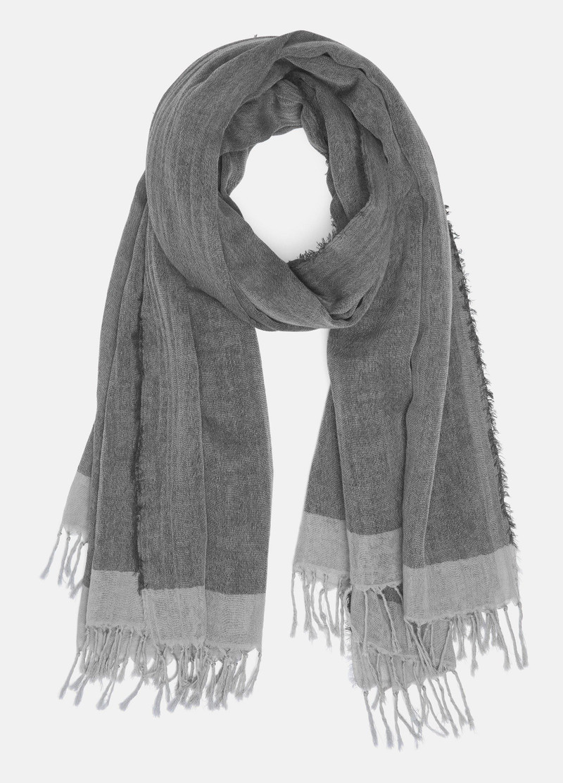 Border-Stripe Cotton Scarf 1