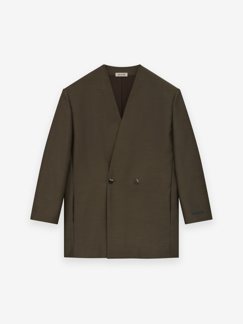 Wool Silk Relaxed Lapelless Blazer 1