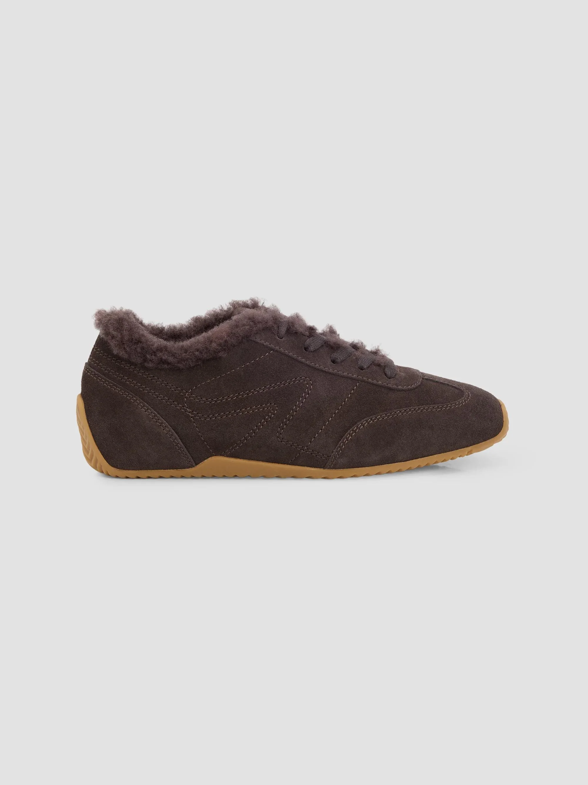 Women's Retro Runner Suede & Shearling Low-Top Sneakers - Dark Chocolate Shearling - 1