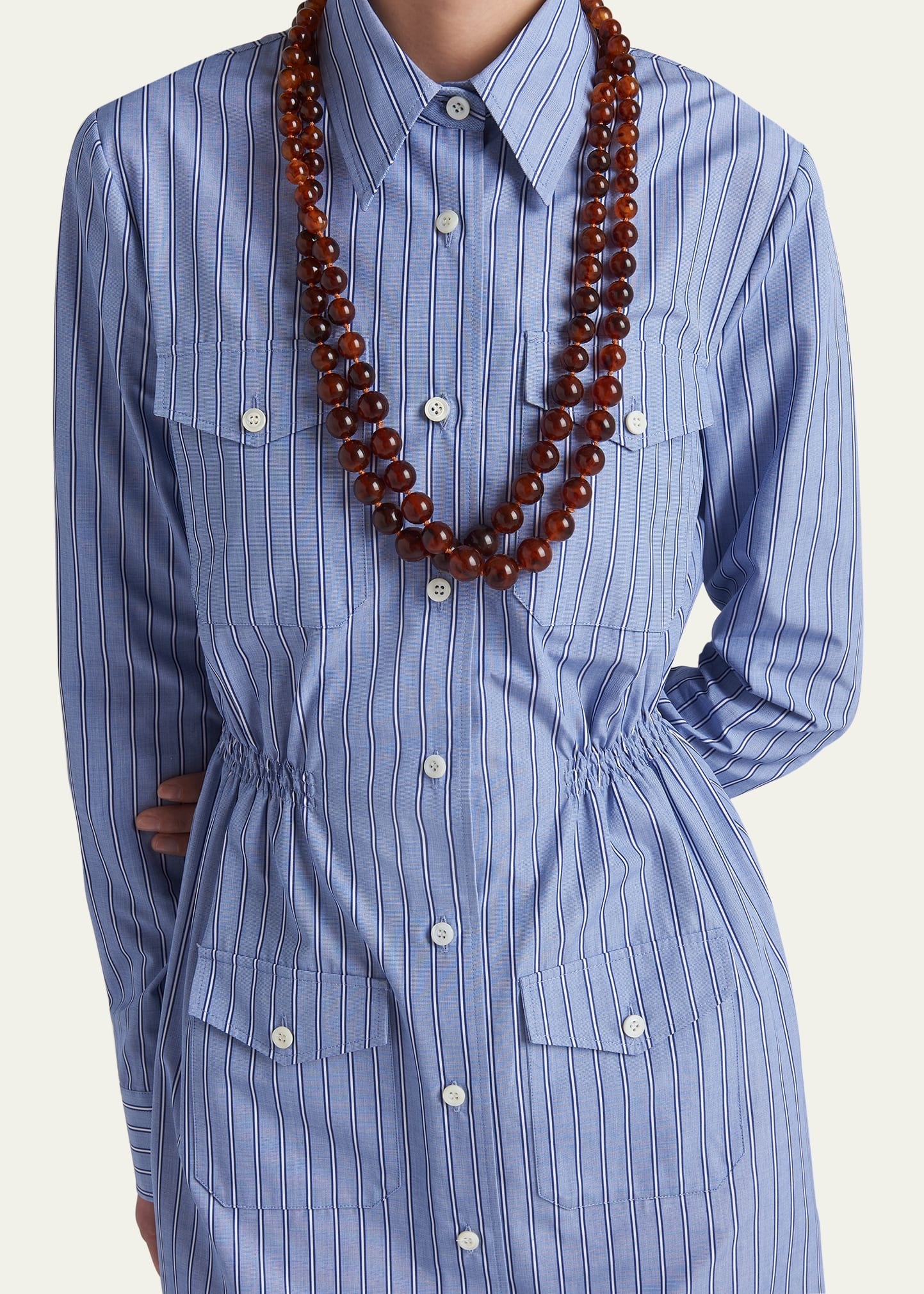 Stripe Chambray Button Down Midi Dress - 4