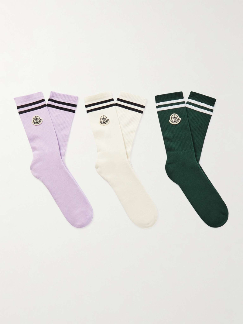 + Fragment Three-Pack Striped Ribbed Cotton-Blend Socks 1