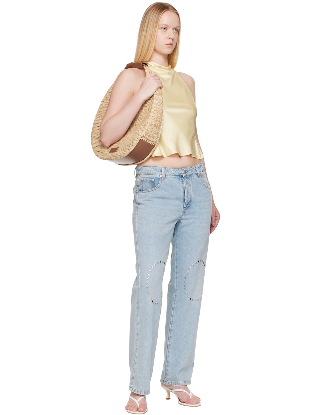 Tan Large Raffia Moon Tote - 4