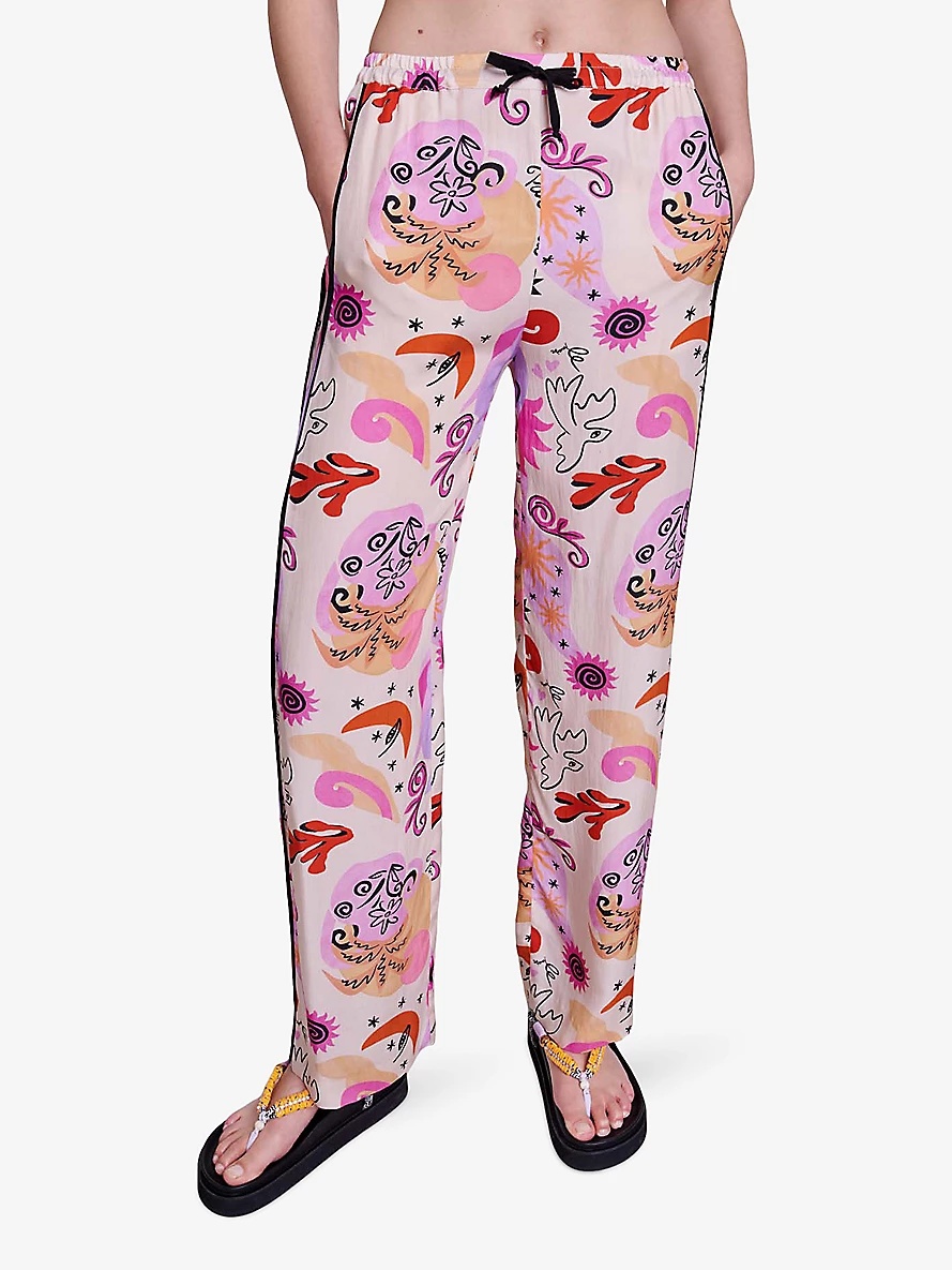 Graphic-print elasticated silk straight-leg trousers - 3