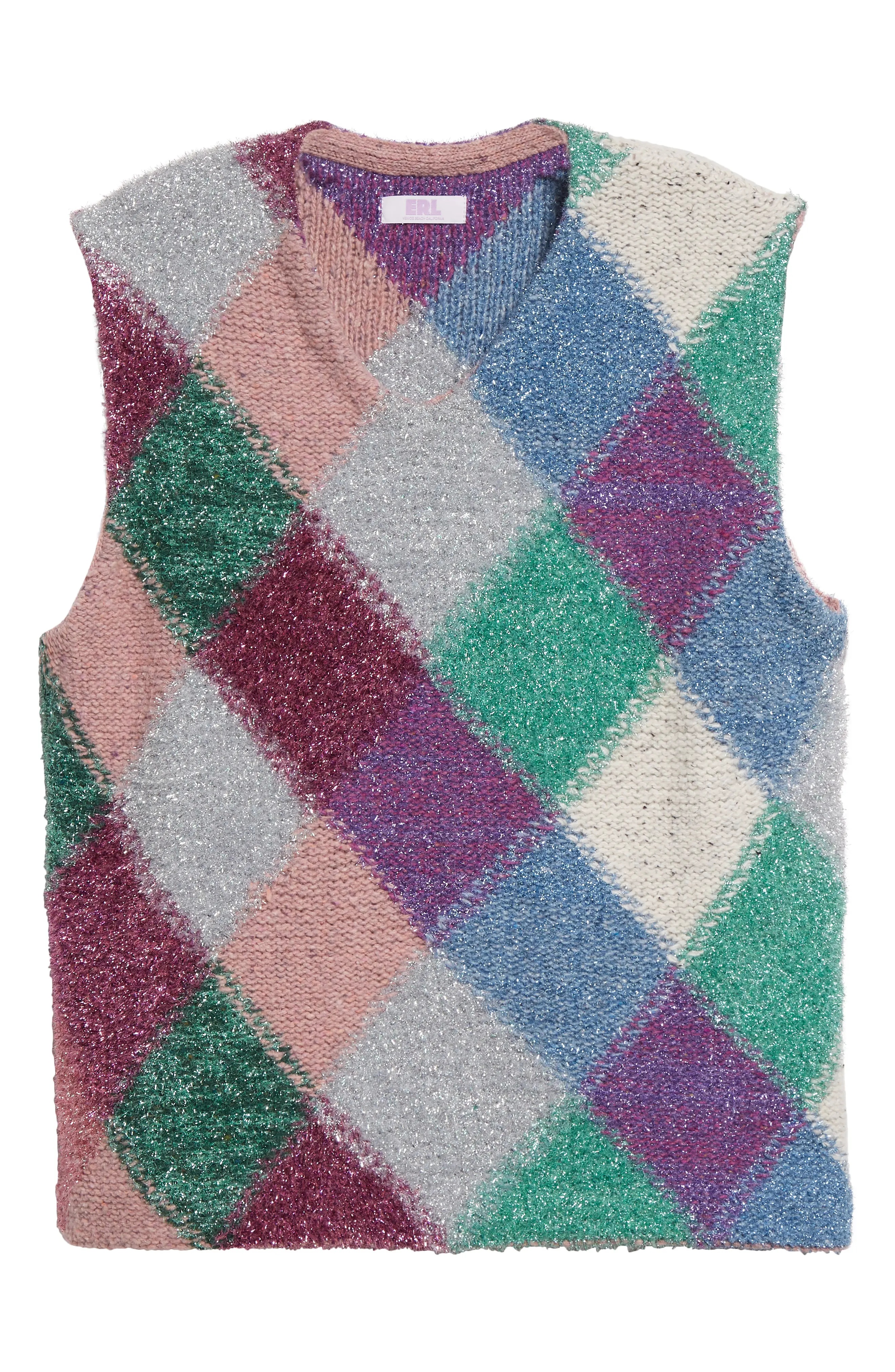 ERL Gender Inclusive Metallic Argyle Sweater Vest | nordstrom 