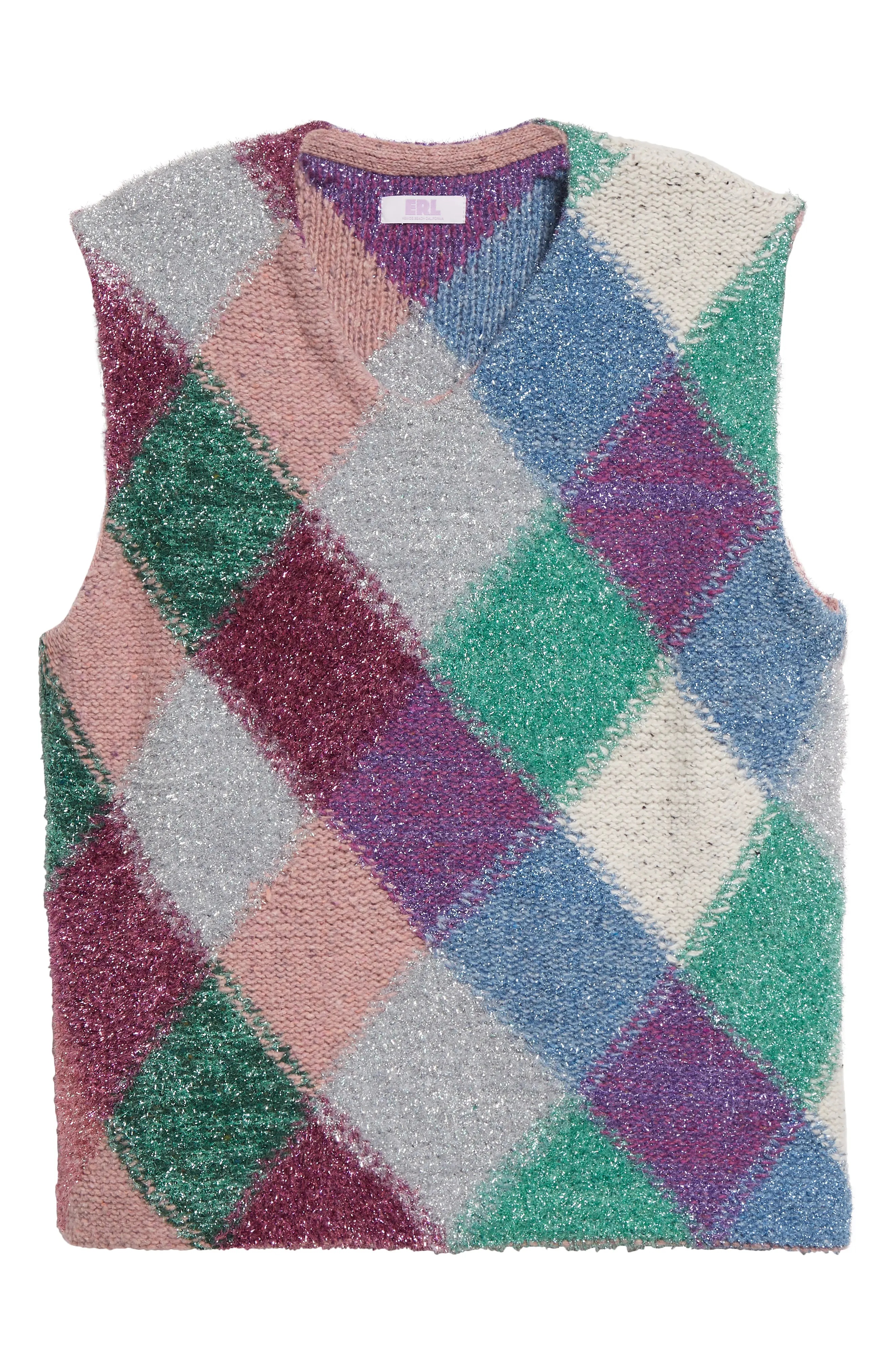 Gender Inclusive Metallic Argyle Sweater Vest - 7