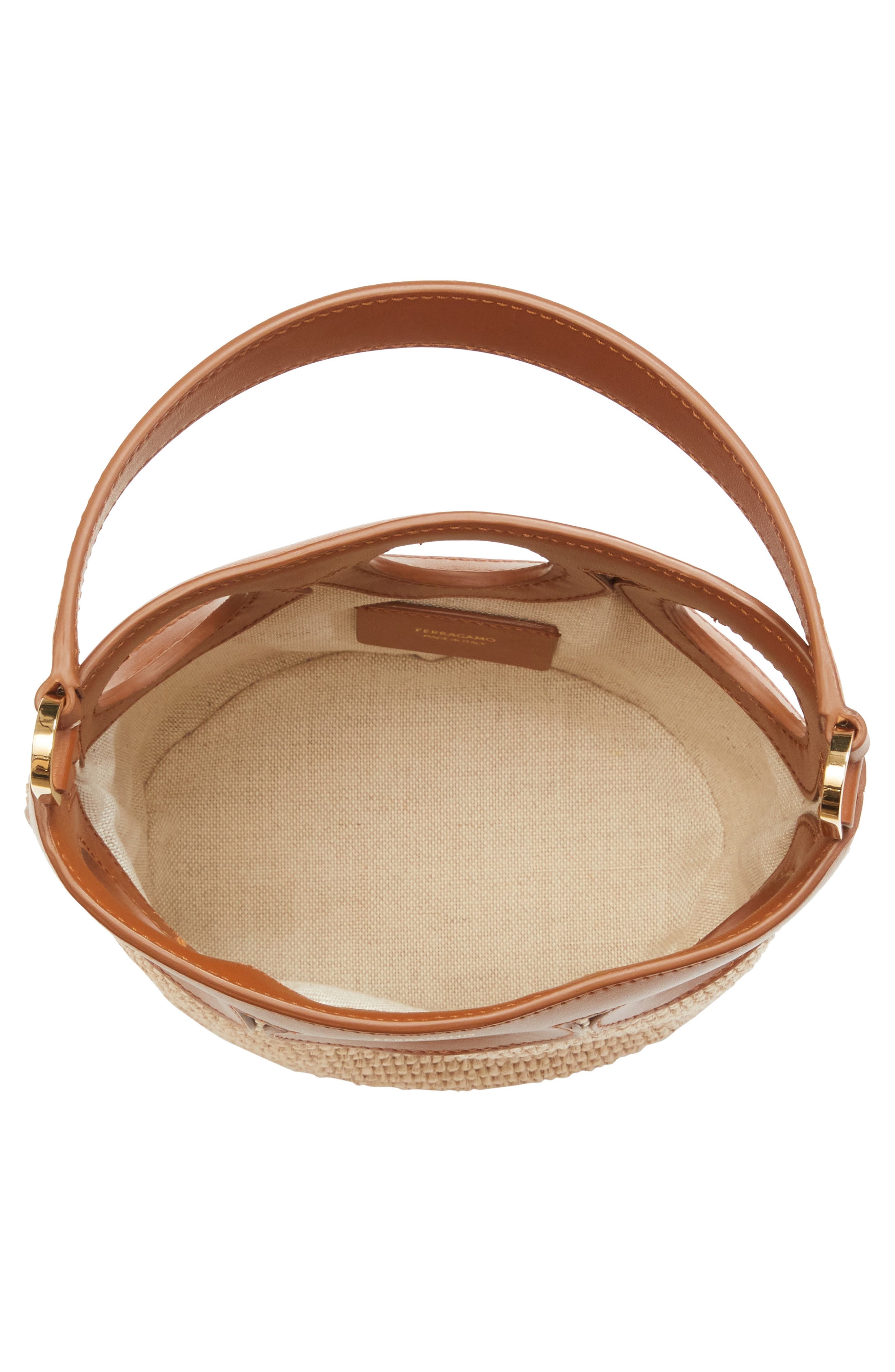 FERRAGAMO Mini Gancio Outline Raffia Bucket Bag in Naturale/Resort at Nordstrom - 5