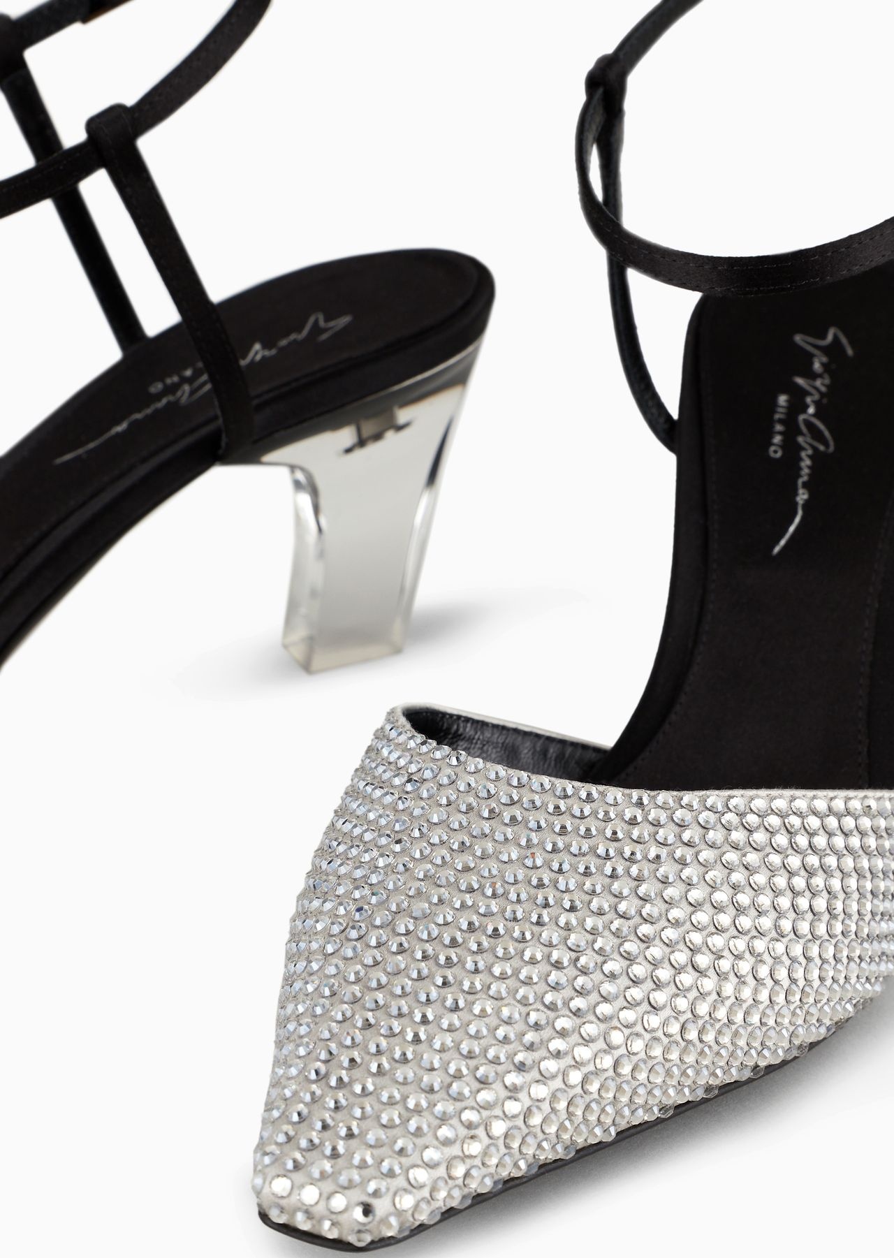 Rhinestoned satin court shoes with strap - 4