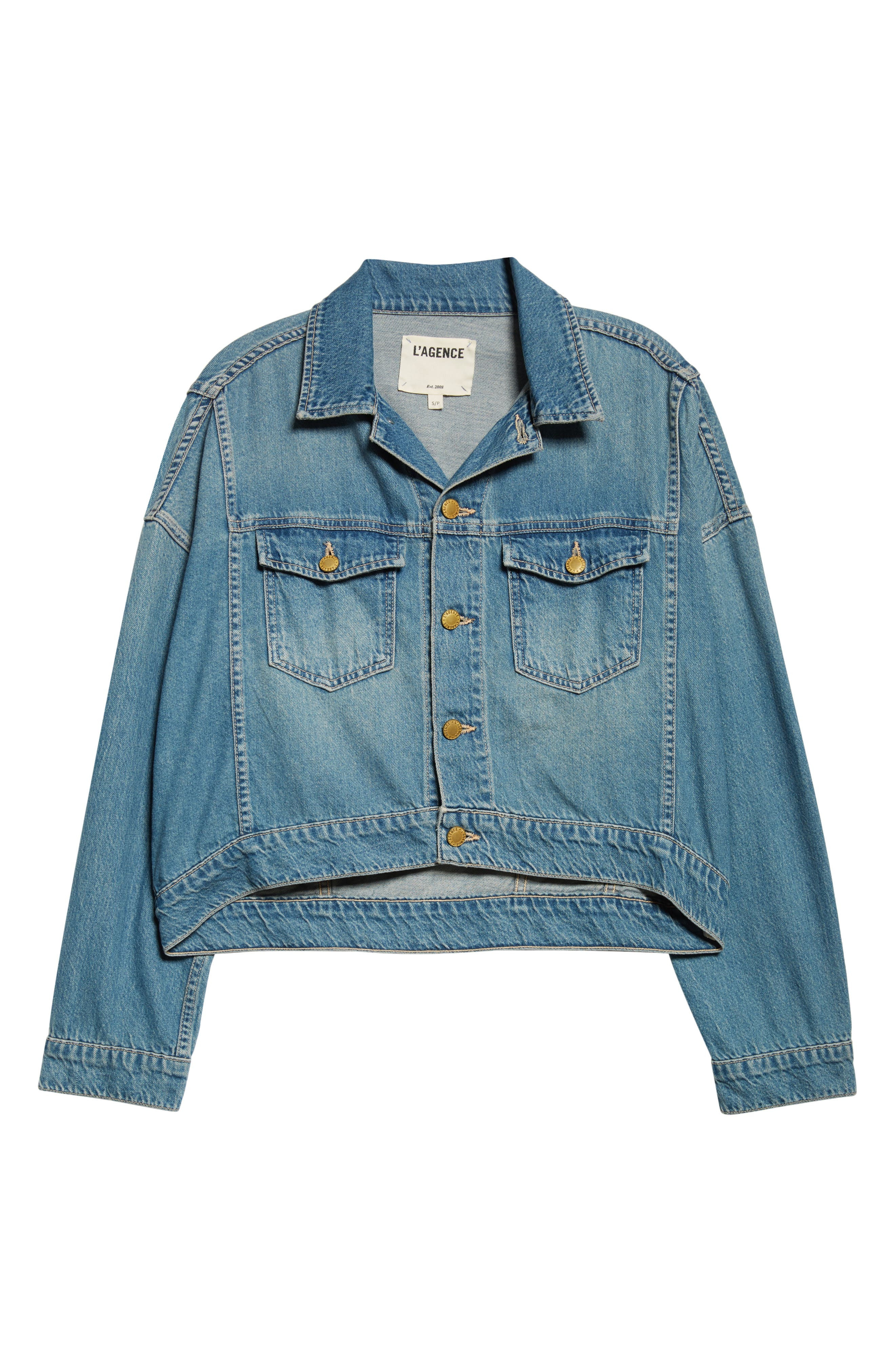 L'AGENCE Vianney High-Low Crop Denim Jacket in Fargo at Nordstrom - 7