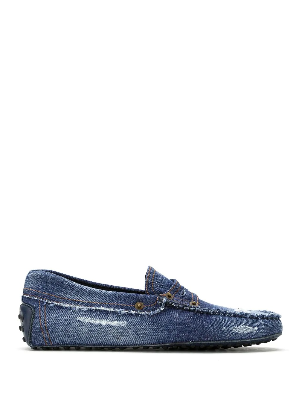 distressed denim slip-on moccasins  - 1