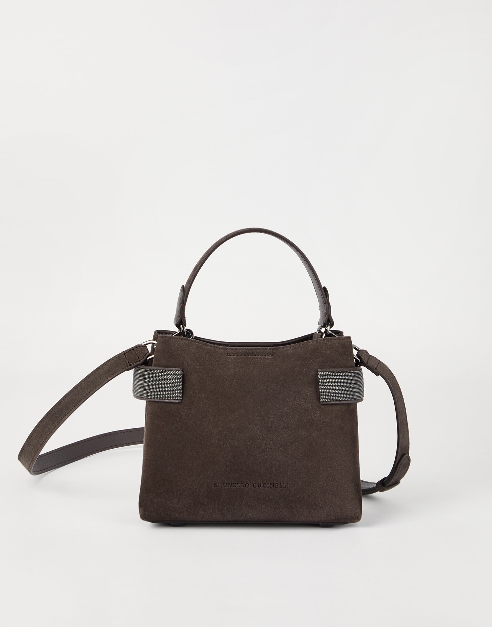 Essence small top-handle bag in suede with precious bands - 1
