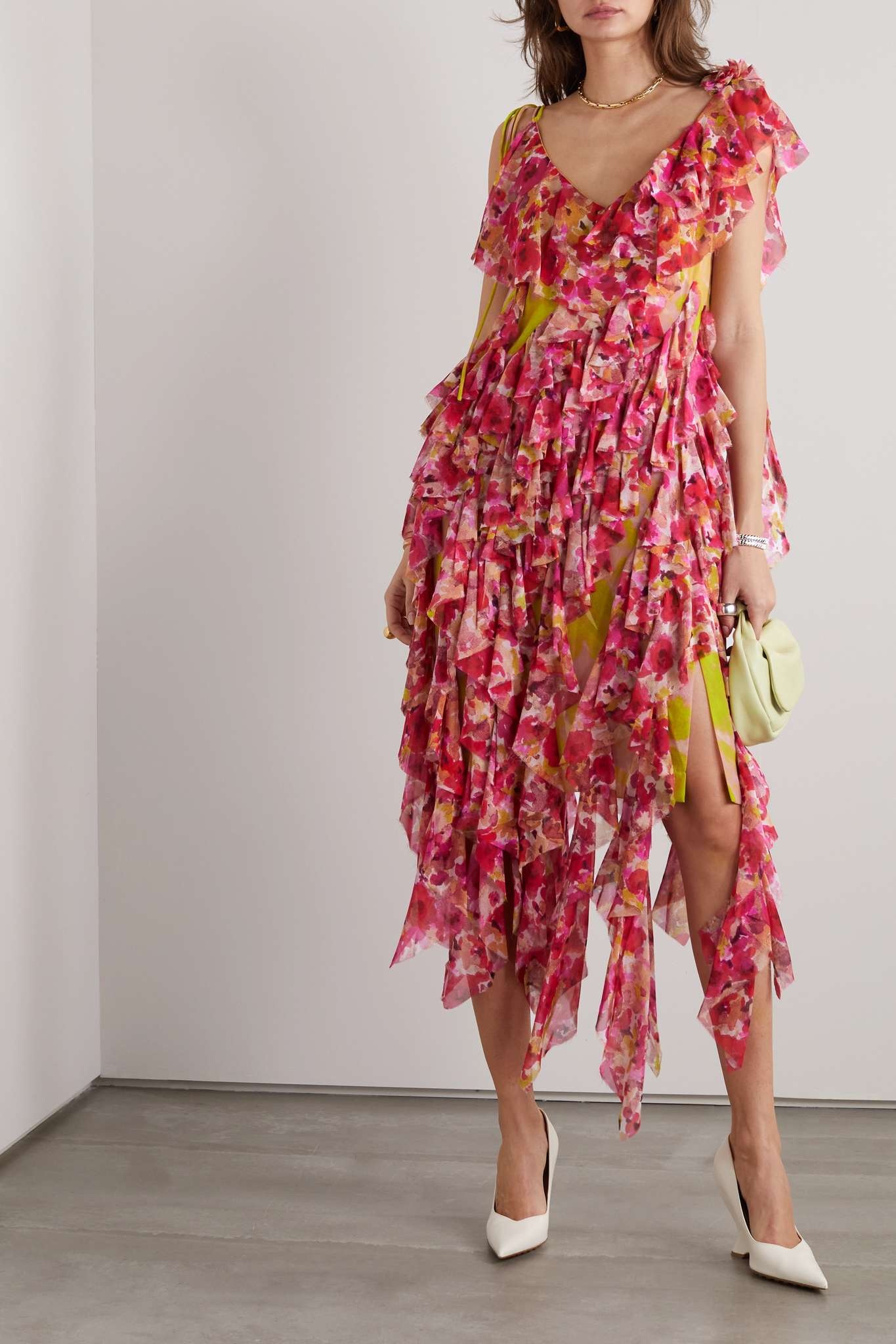 Ruffled floral-print silk-blend chiffon midi dress - 2