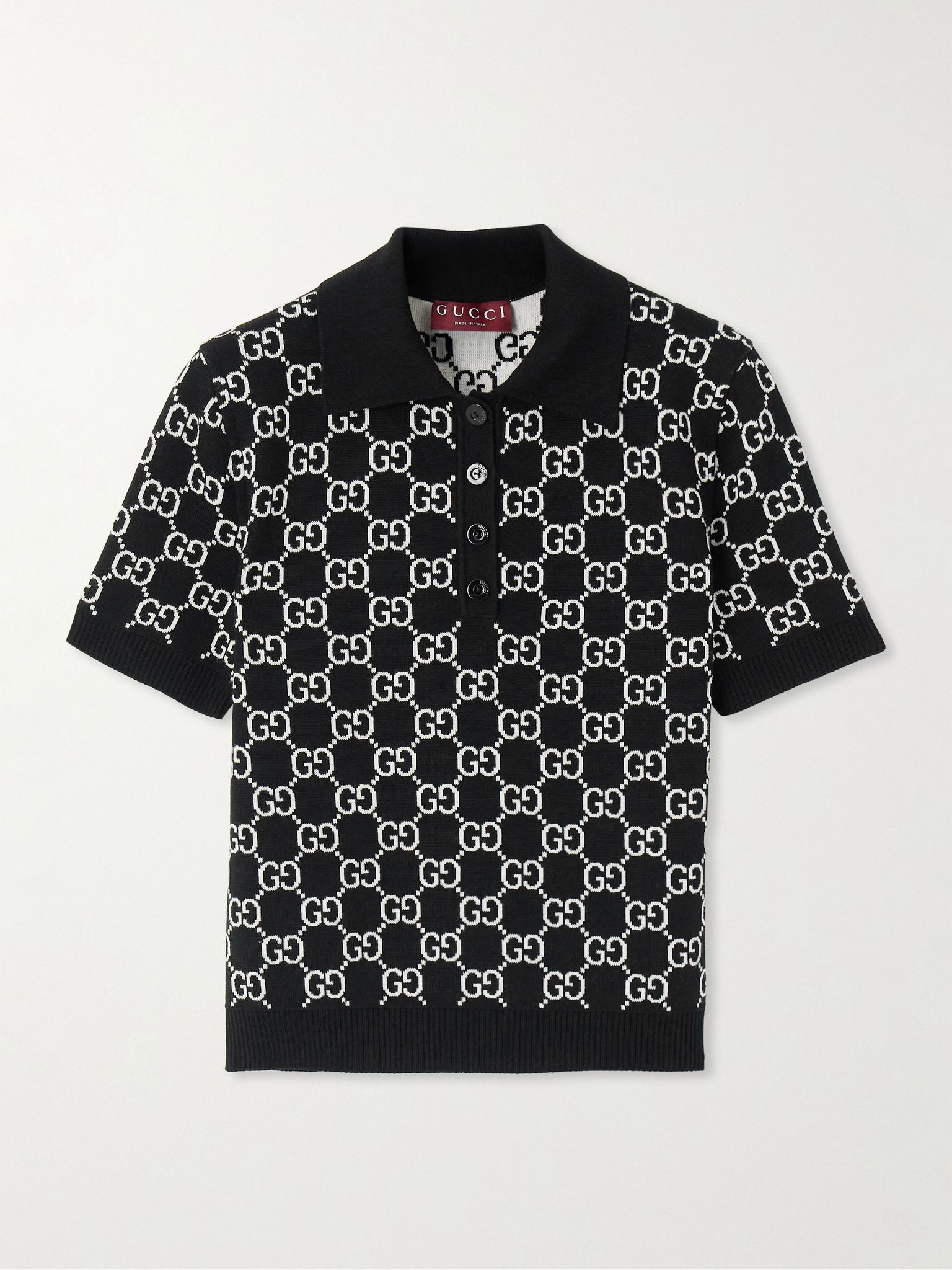 Reversible logo-jacquard wool-blend polo shirt Black - 1