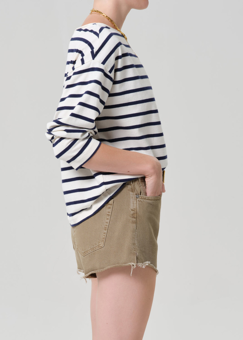 Boat Neck Long Sleeve Tee In Marine Stripe 4