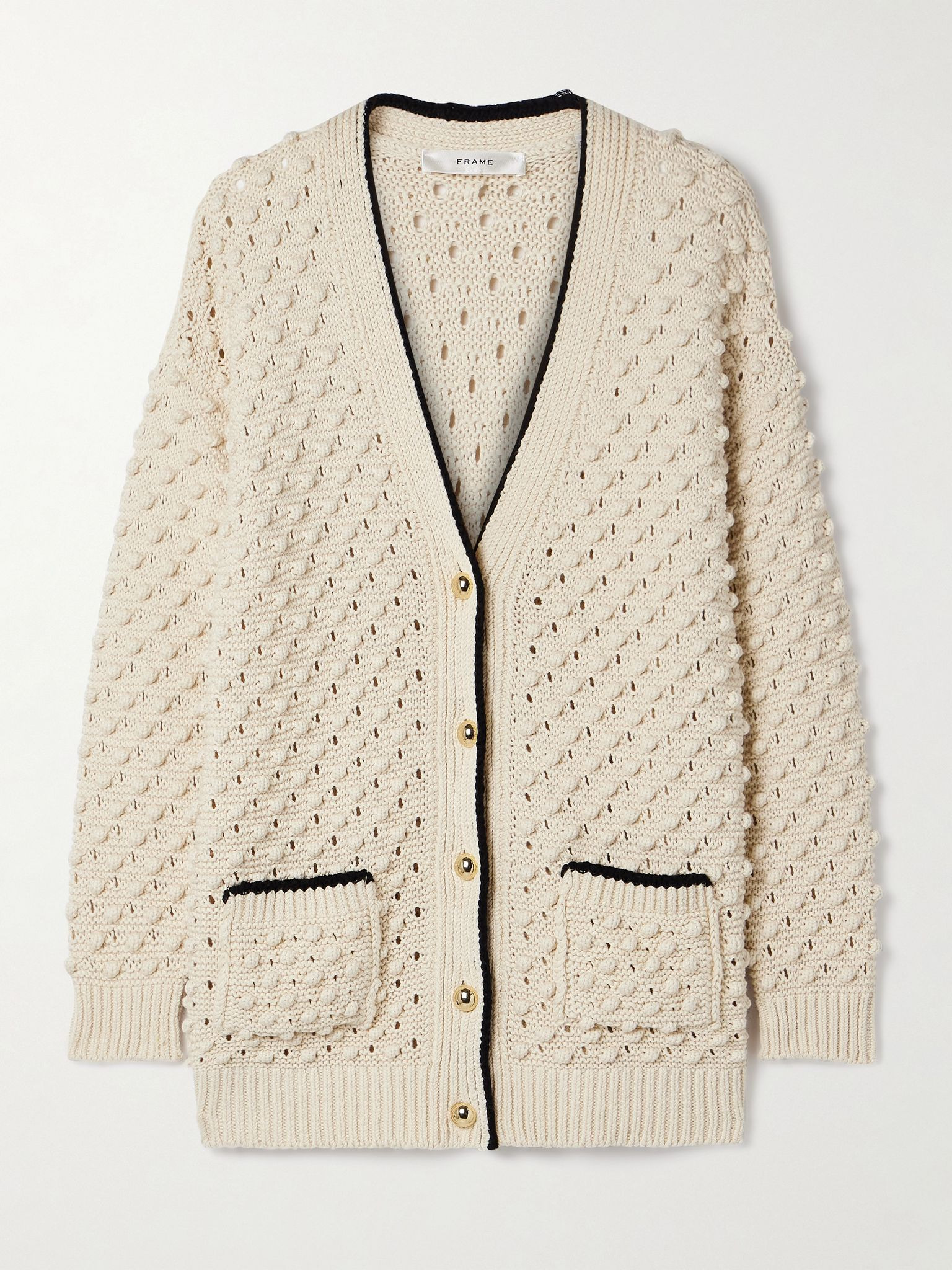 The Bauble textured-knit cotton cardigan Cream - 1