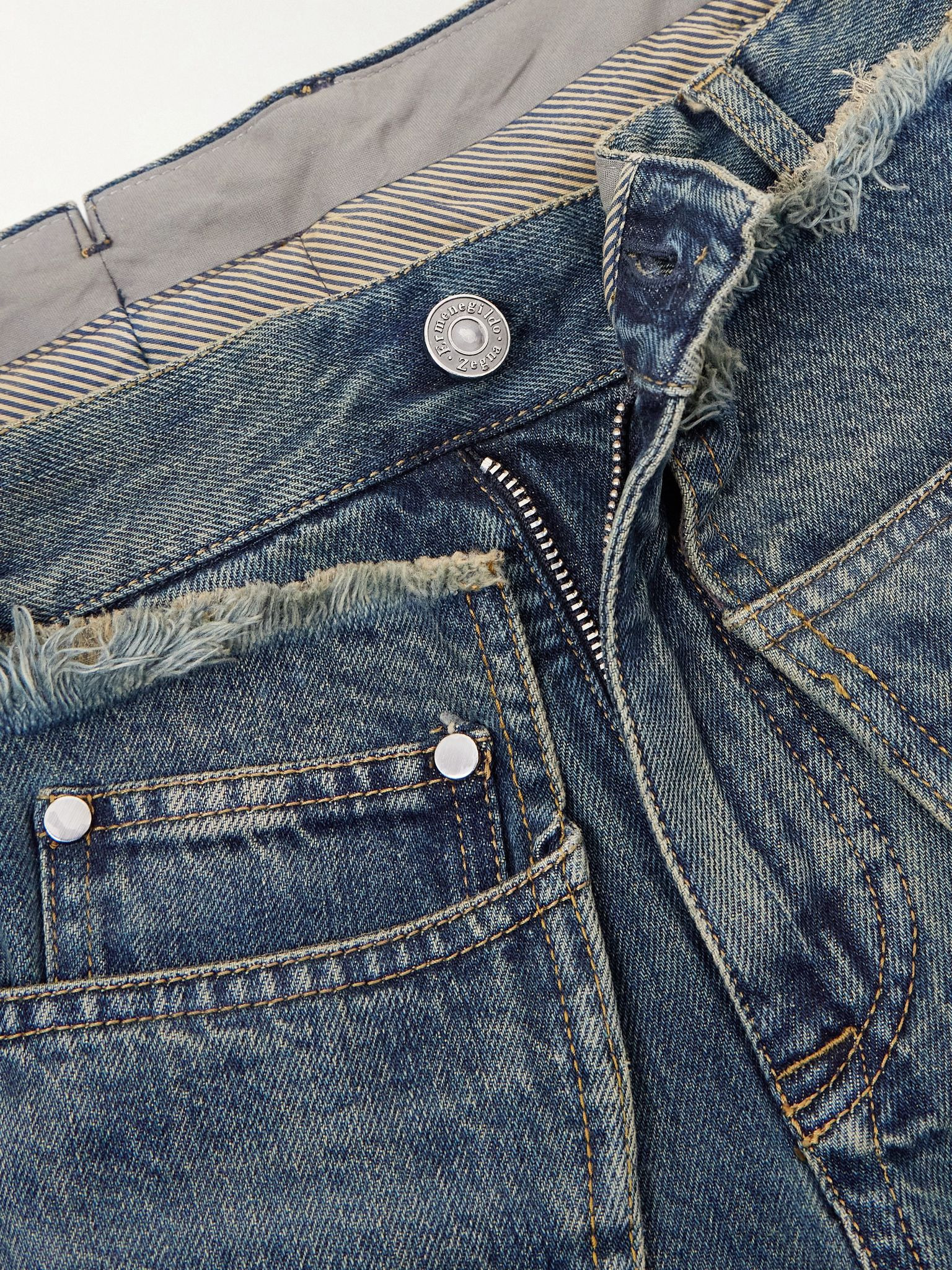 Wrap-effect frayed mid-rise straight-leg jeans Dark denim - 5