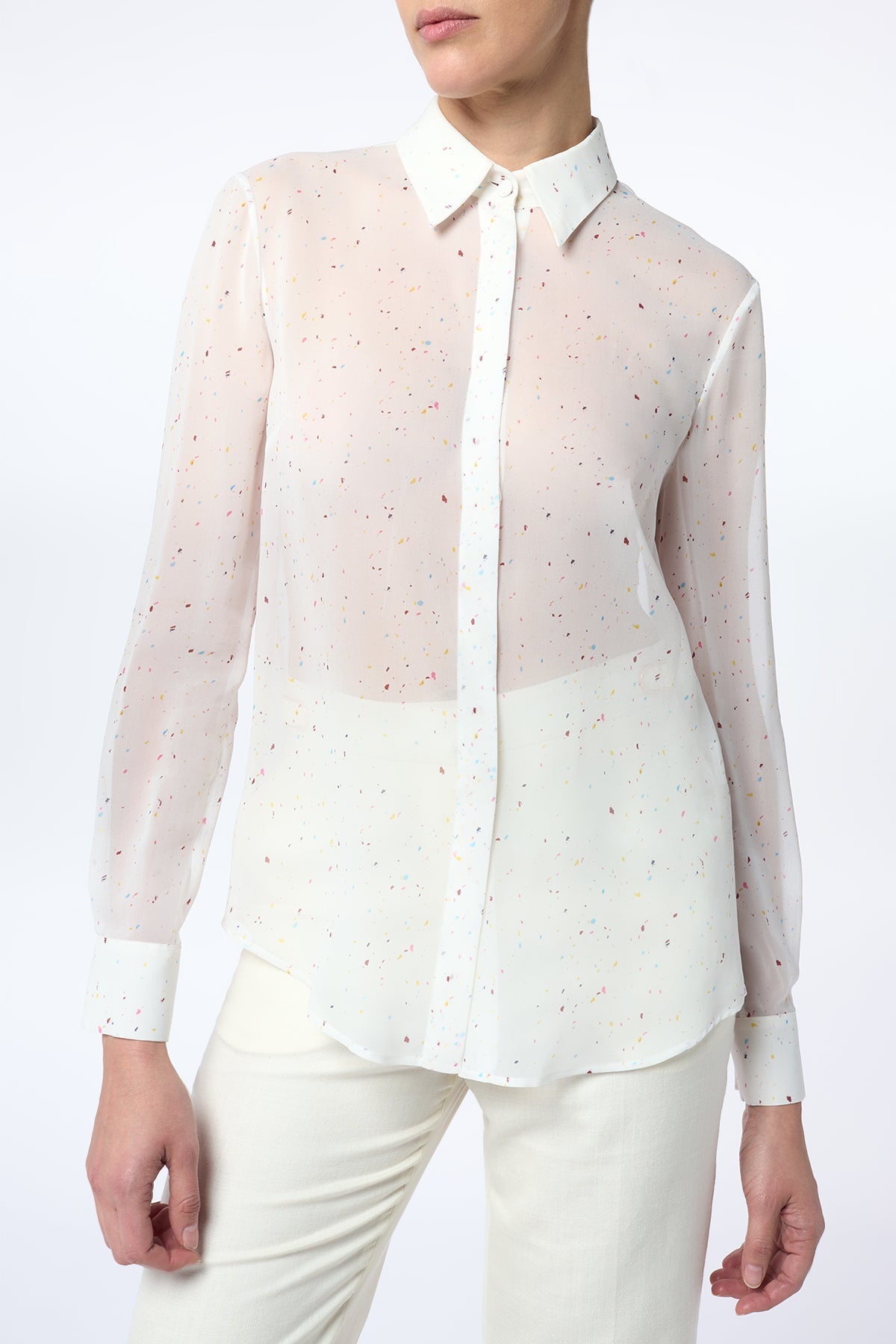 Henri Blouse in Ivory Multi Speckle Silk Georgette - 2