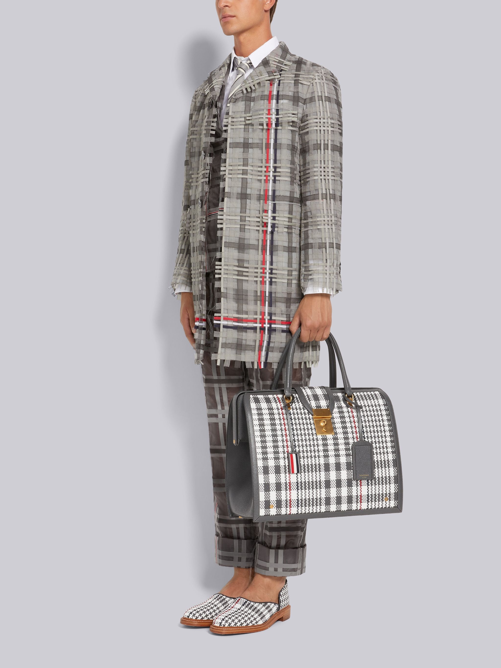 Dark Grey Woven Houndstooth Calf Leather Mr. Thom Bag - 6