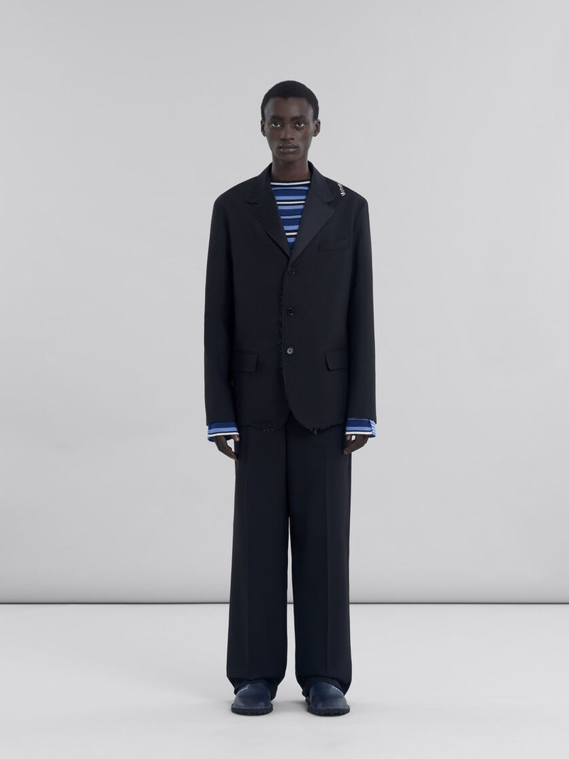 Marni BLACK SINGLE BREASTED WOOL JACKET WITH BAGUETTE LOGO outlook