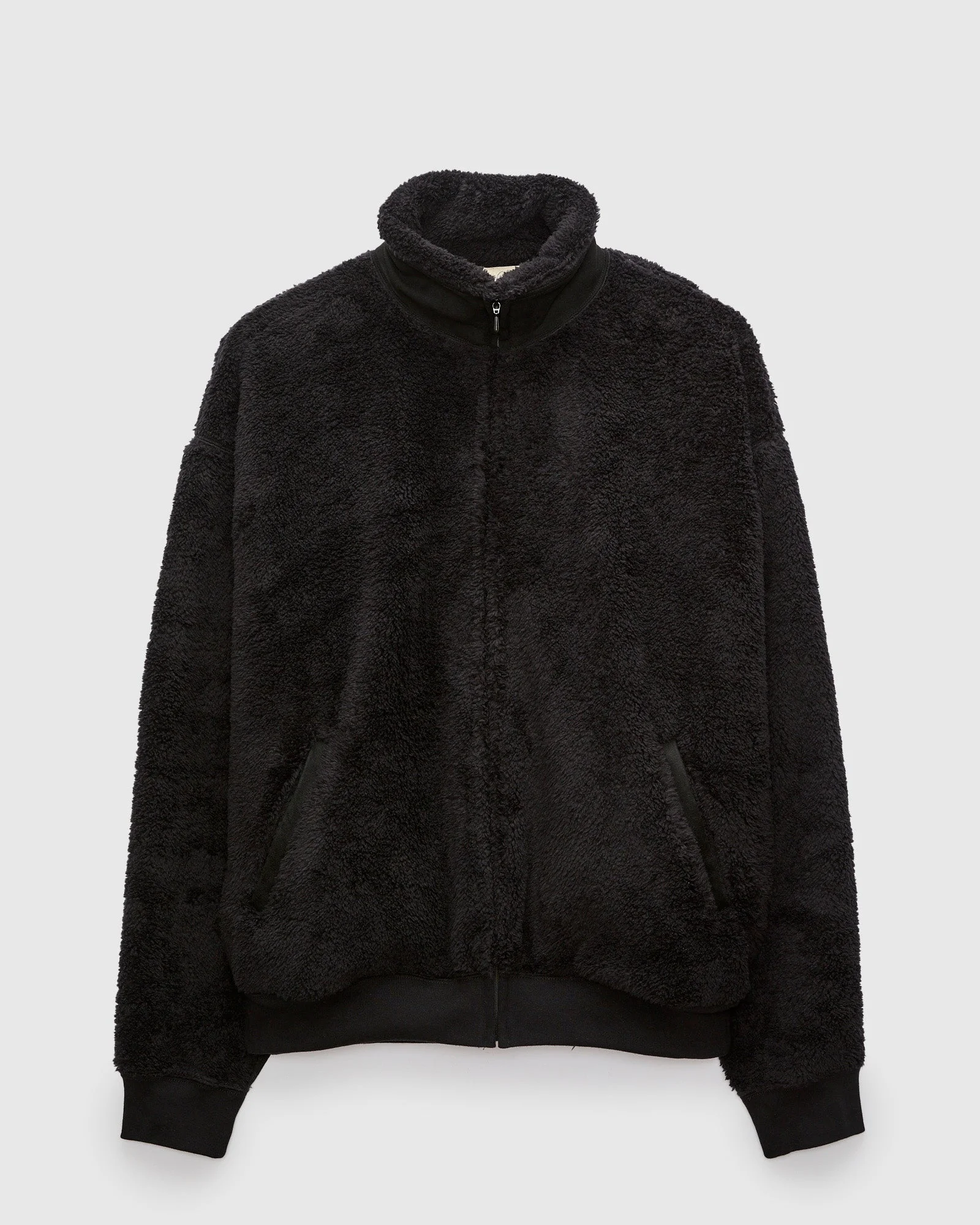 Shaggy Fleece Zip Jacket in Black - 1