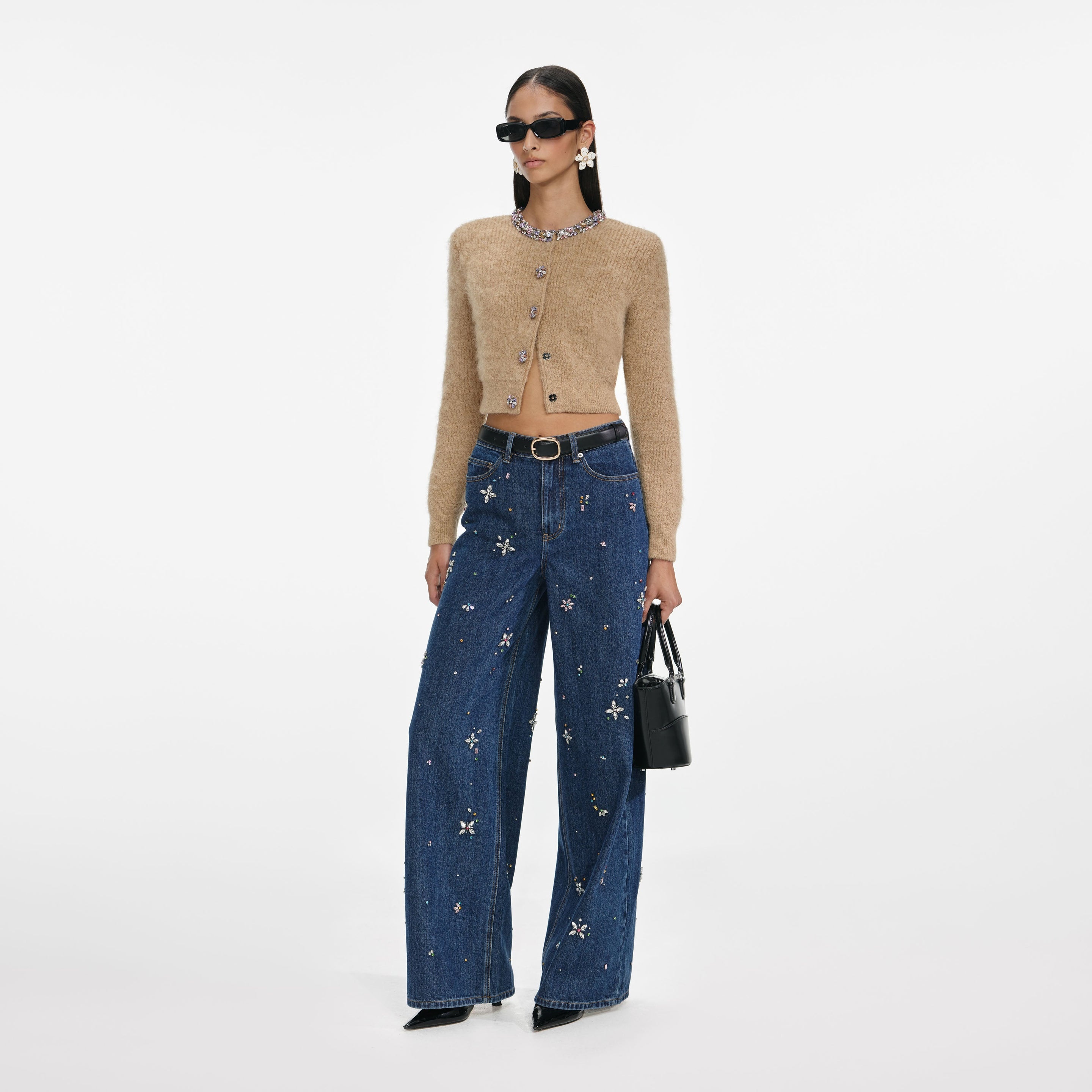 Blue Embellished Wide Leg Jeans - 2