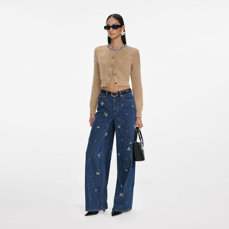 Blue Embellished Wide Leg Jeans 2
