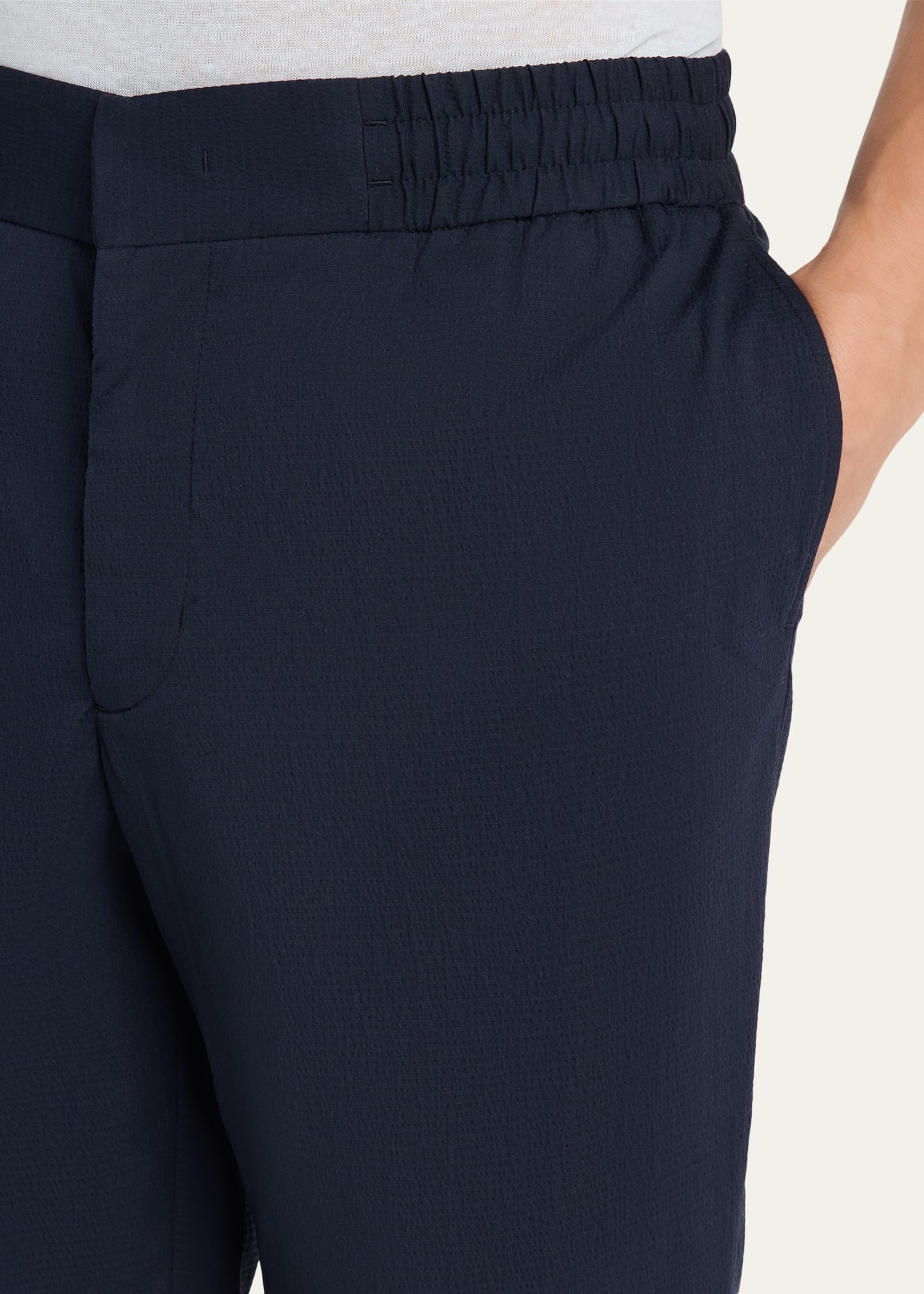 Men's Tailored Fit Italian Seersucker Flat-Front Trousers - 5