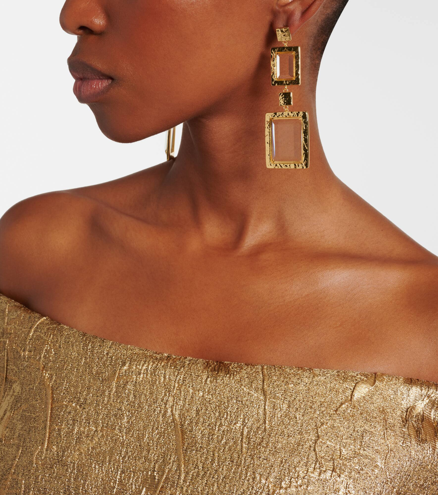 Embellished gold-plated drop earrings - 6