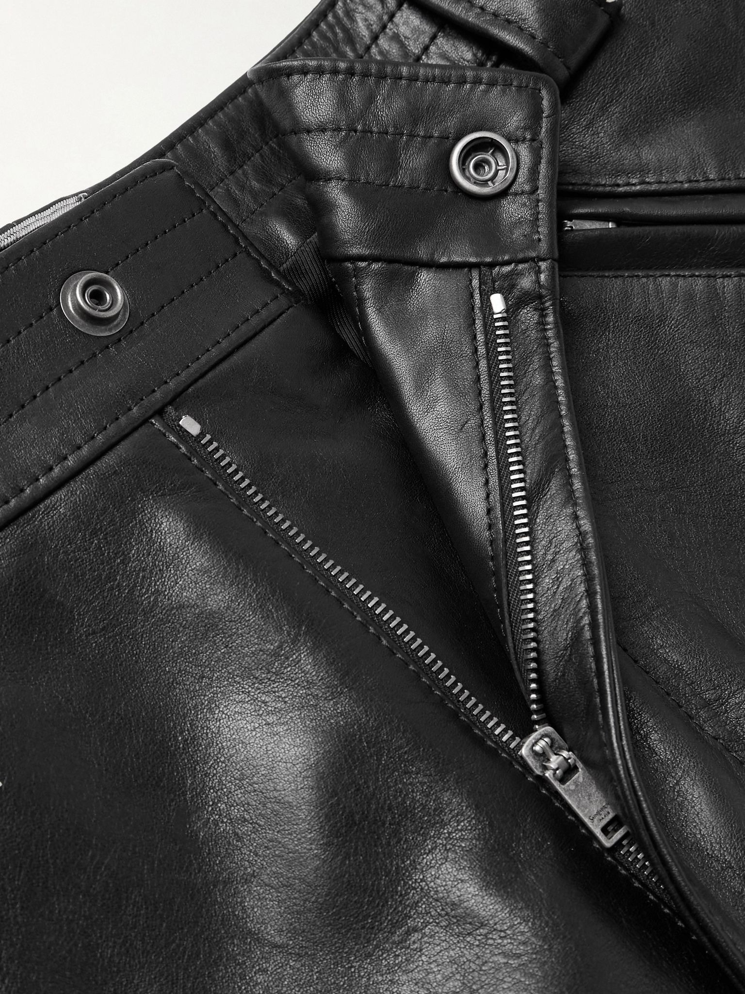 Tapered Leather Trousers Black - 6