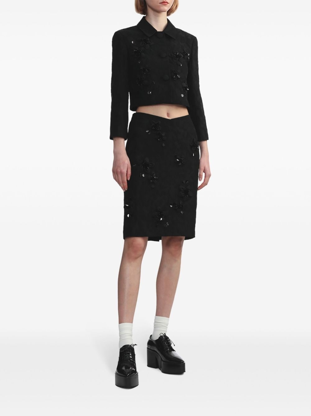 floral-appliquÃ© cropped jacket - 2