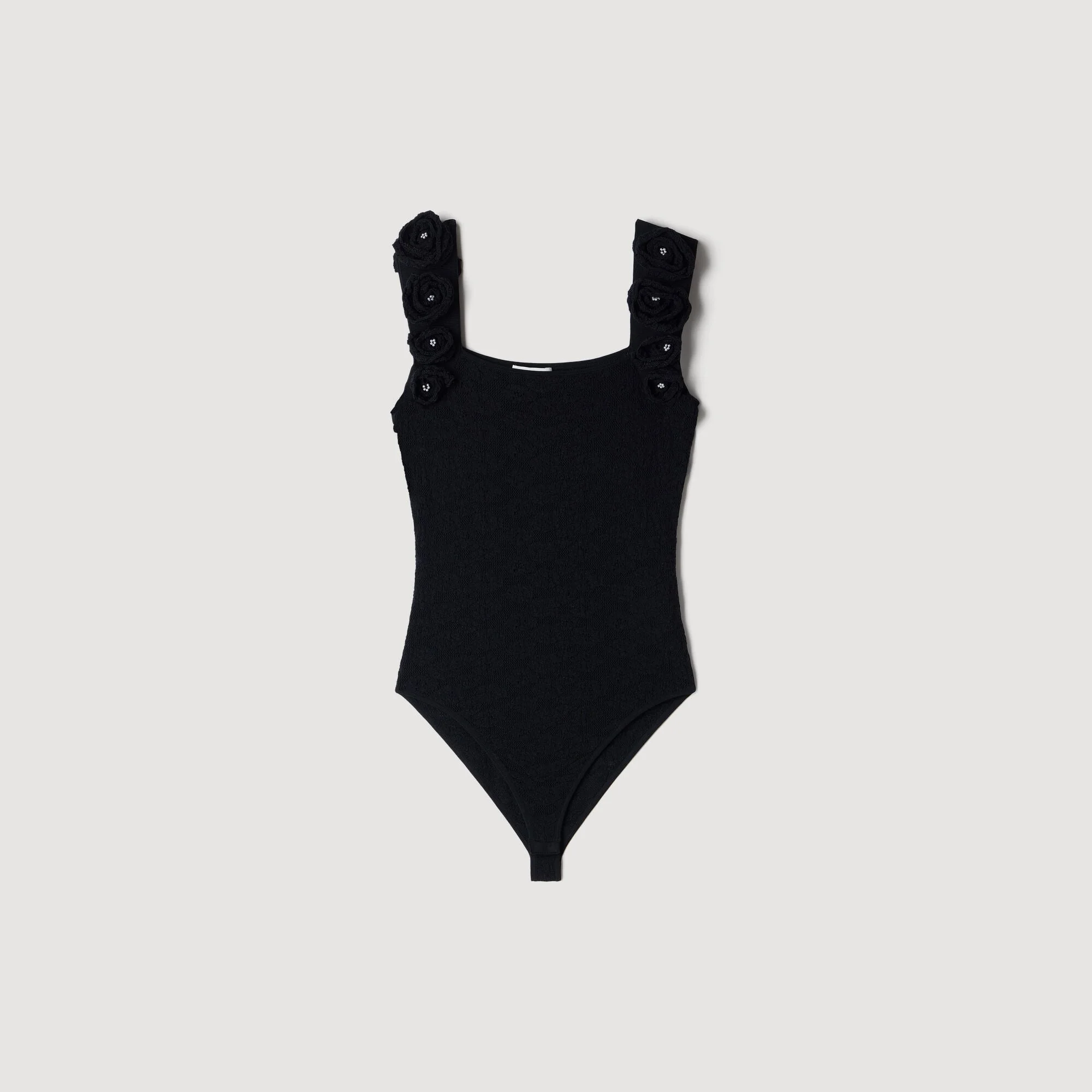 KNIT BODYSUIT WITH BEADED FLOWERS - 1