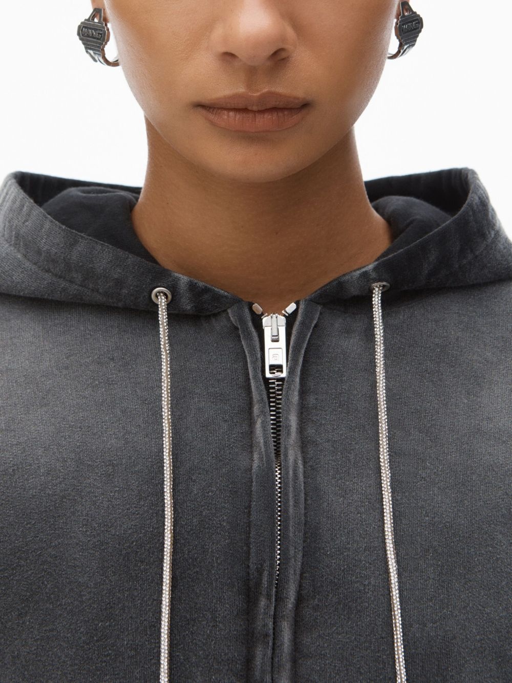 rhinestone washed effect hoodie - 5