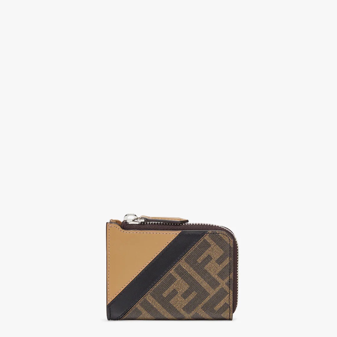 Card holder with two side zips. Made of textured fabric with FF motif in brown and tobacco. Embellis - 1
