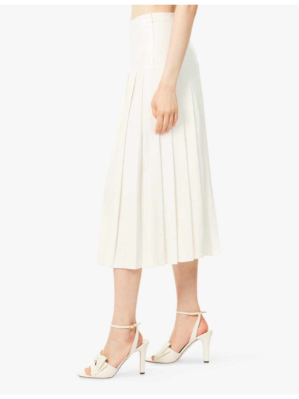 Pleated High-Waist Stretch-Wool Blend Midi Skirt - 3