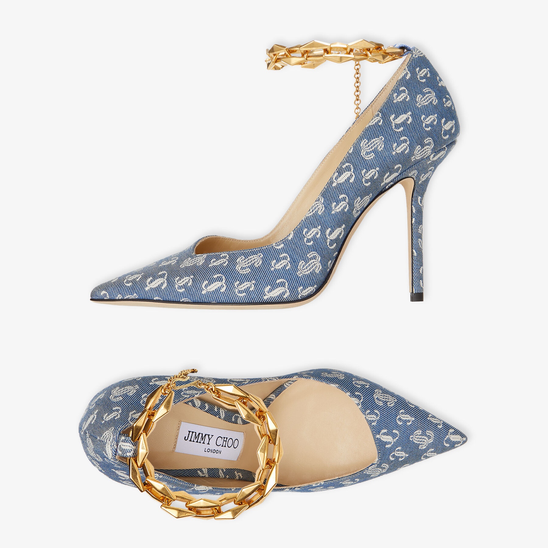 Diamond Talura 100
Denim JC Monogram Pumps with Chain - 5