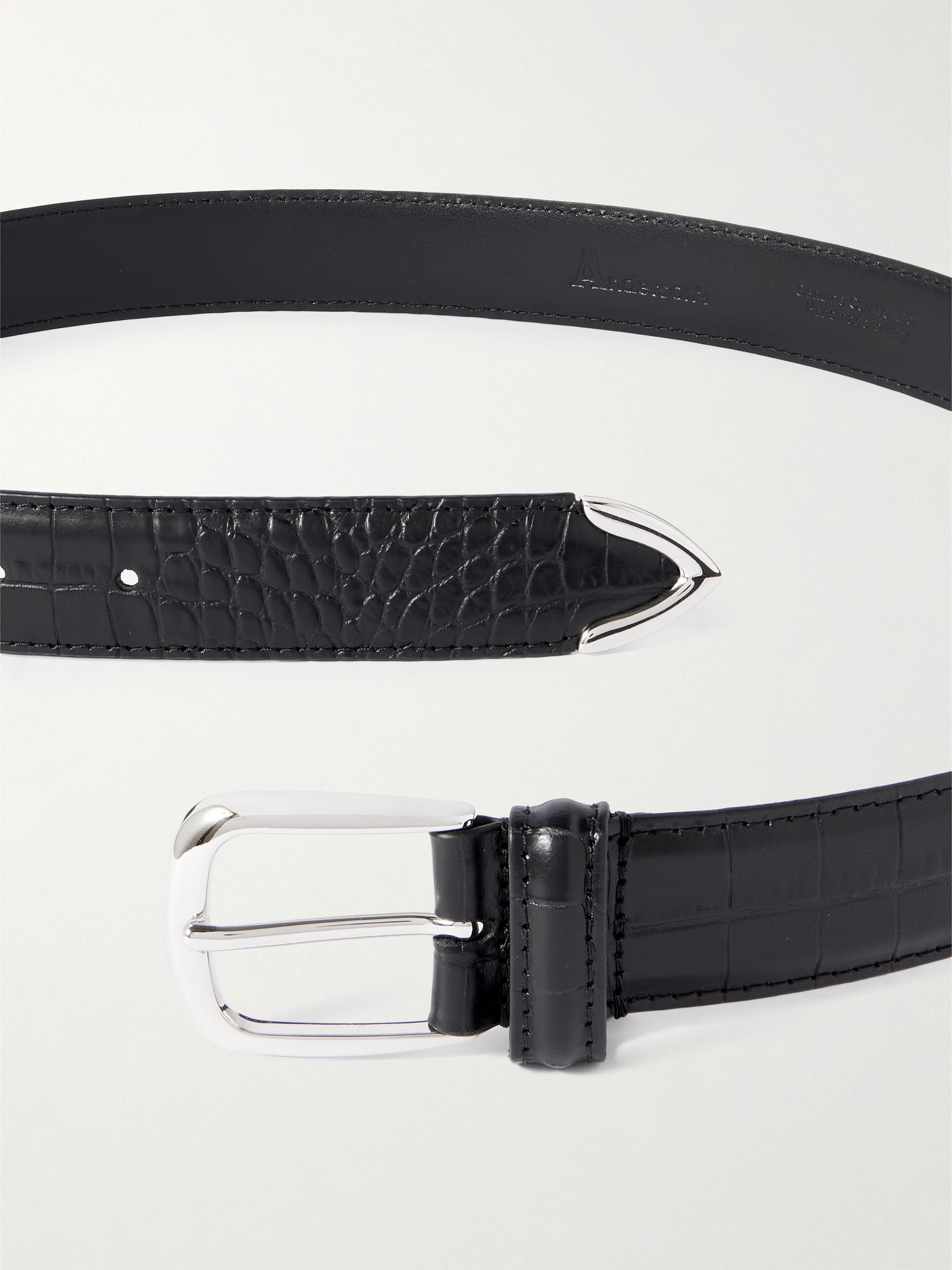 3cm Croc-Effect Leather Belt Black - 2