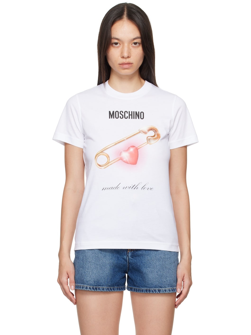 White Heart Safety Pin T-Shirt - 1