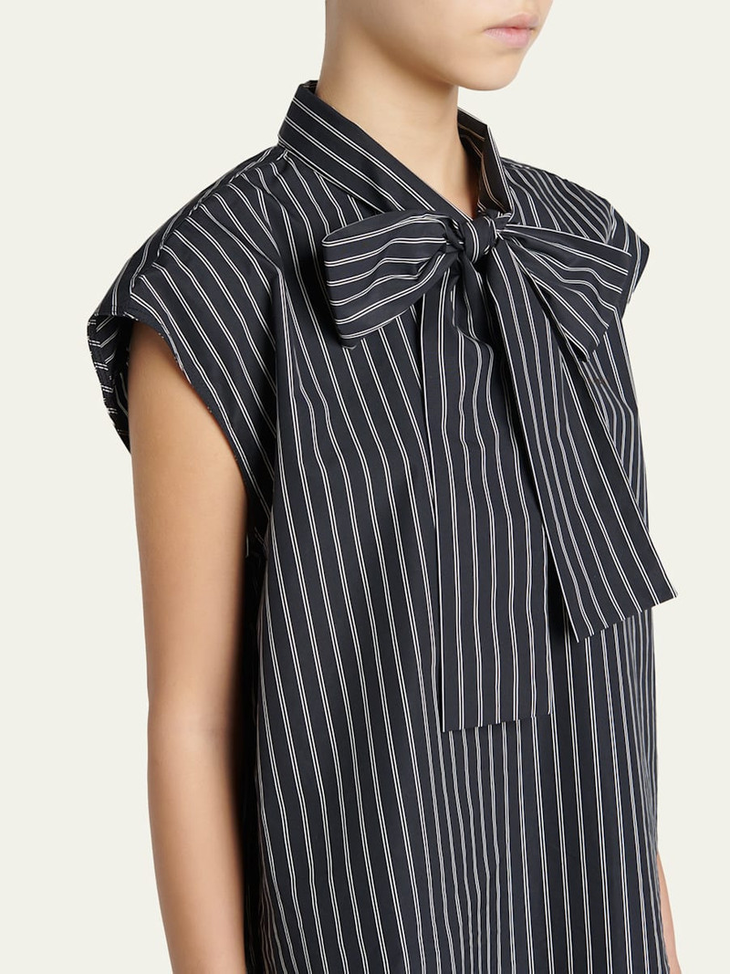 Self-Tie Half-Placket Striped Blouse 5
