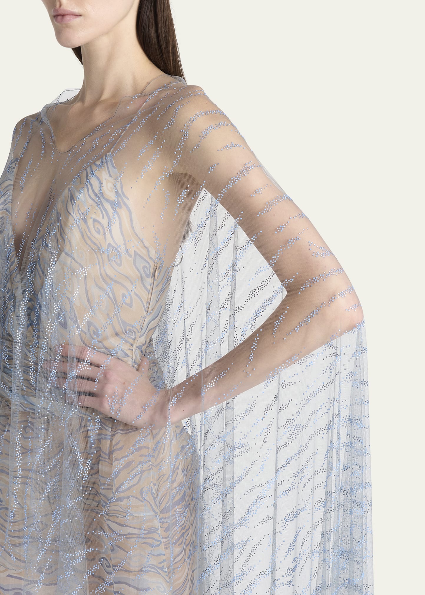 Embellished Sheer V-Neck Cape - 5