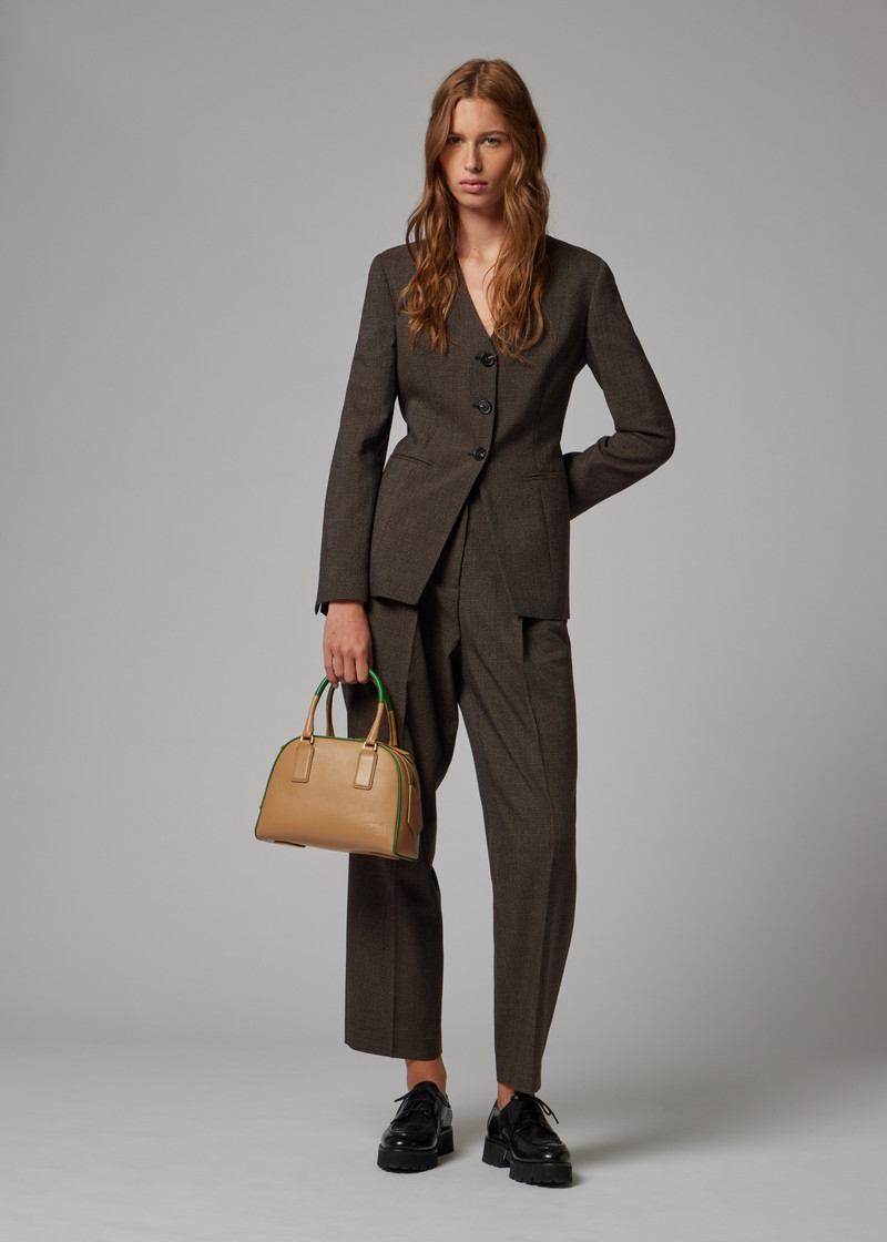 Women's Brown Houndstooth Collarless Two-Piece Suit 3
