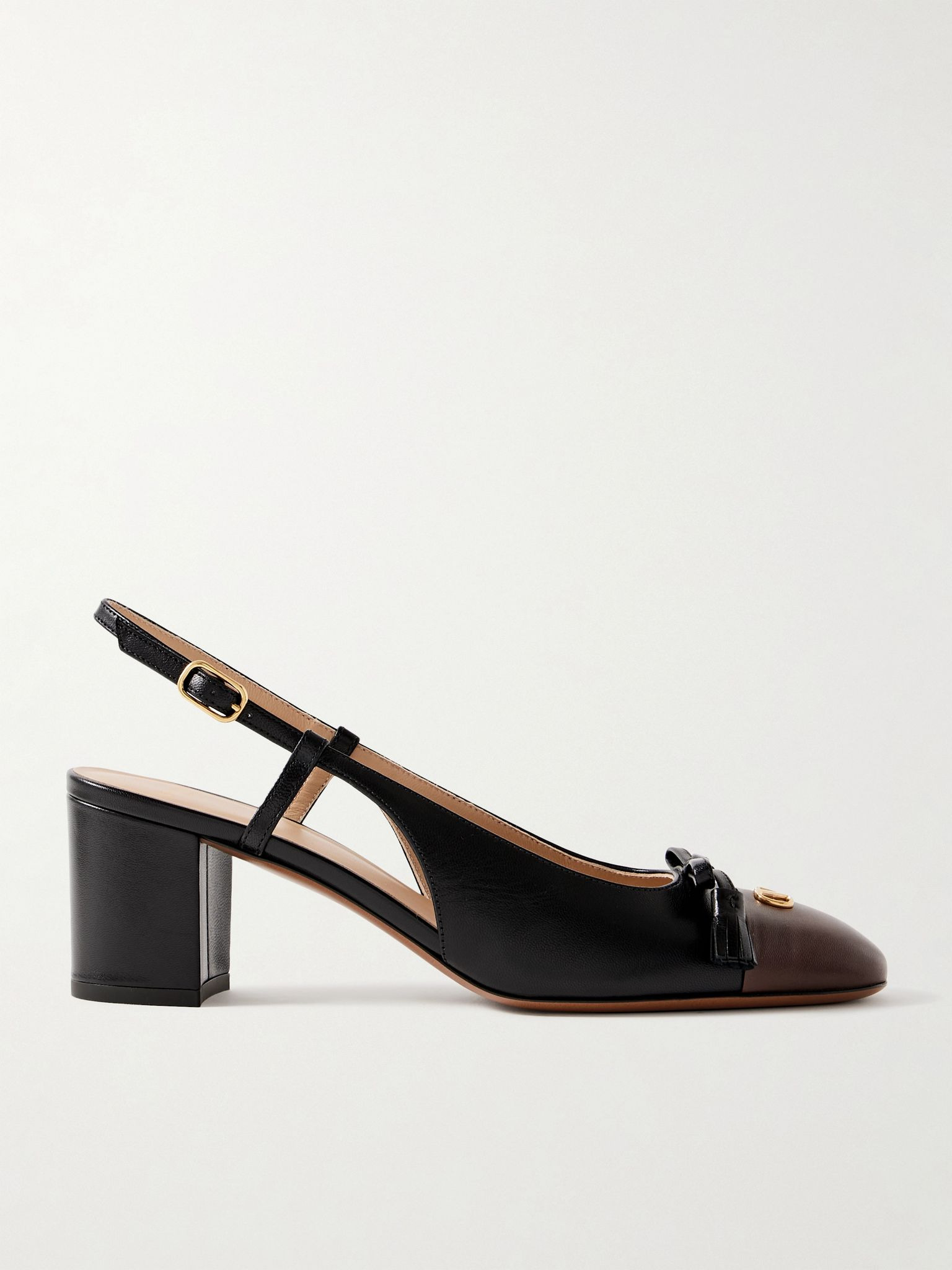 VLogo 65 tasseled two-tone leather slingback pumps Black - 1
