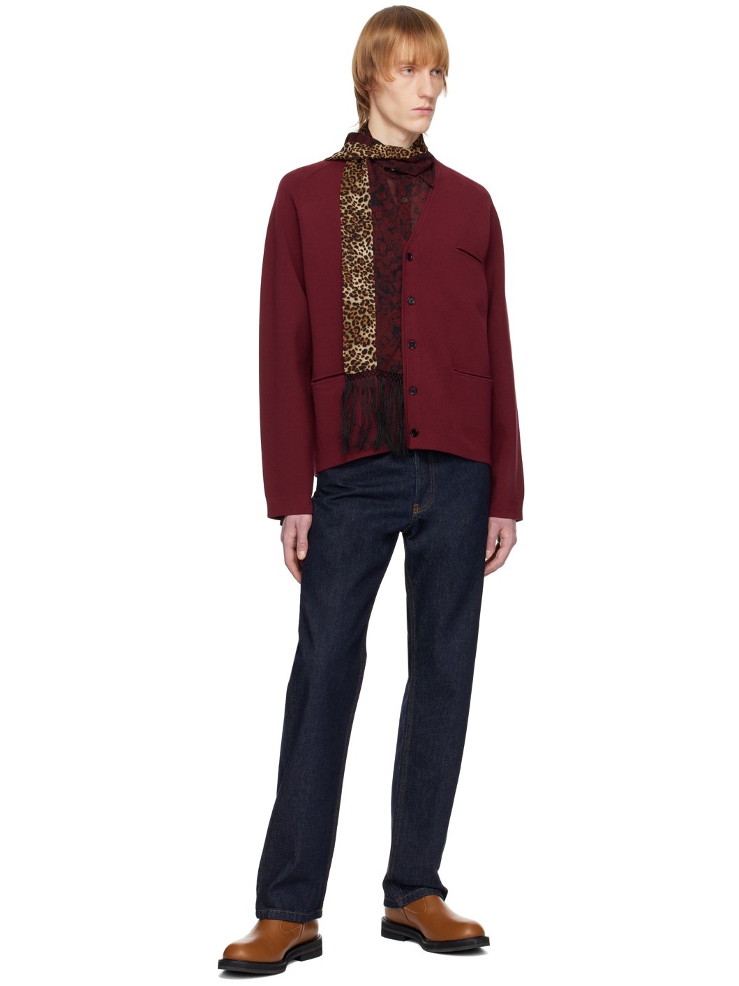 Burgundy Y-Neck Cardigan - 4