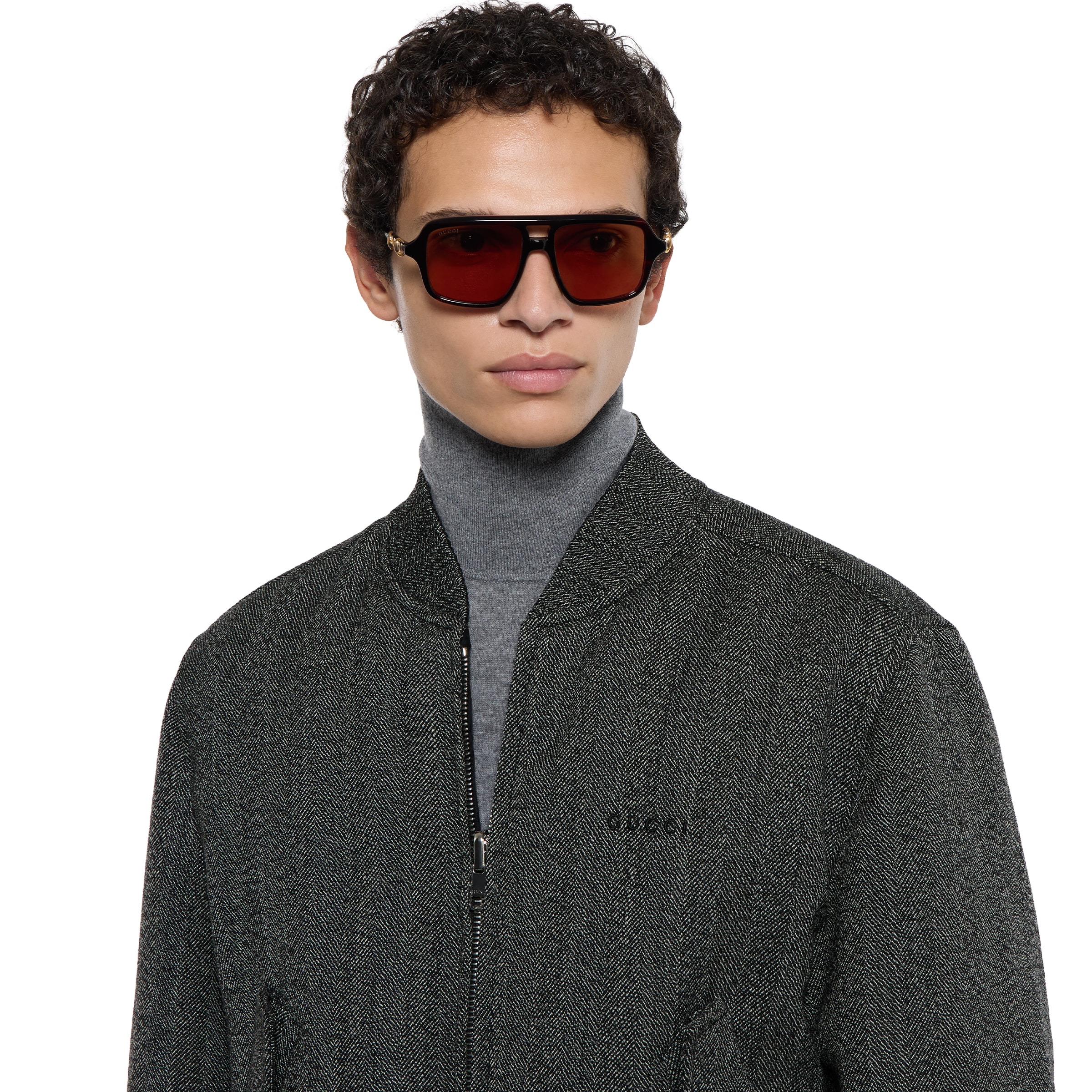 Herringbone wool mouliné bomber jacket - 5