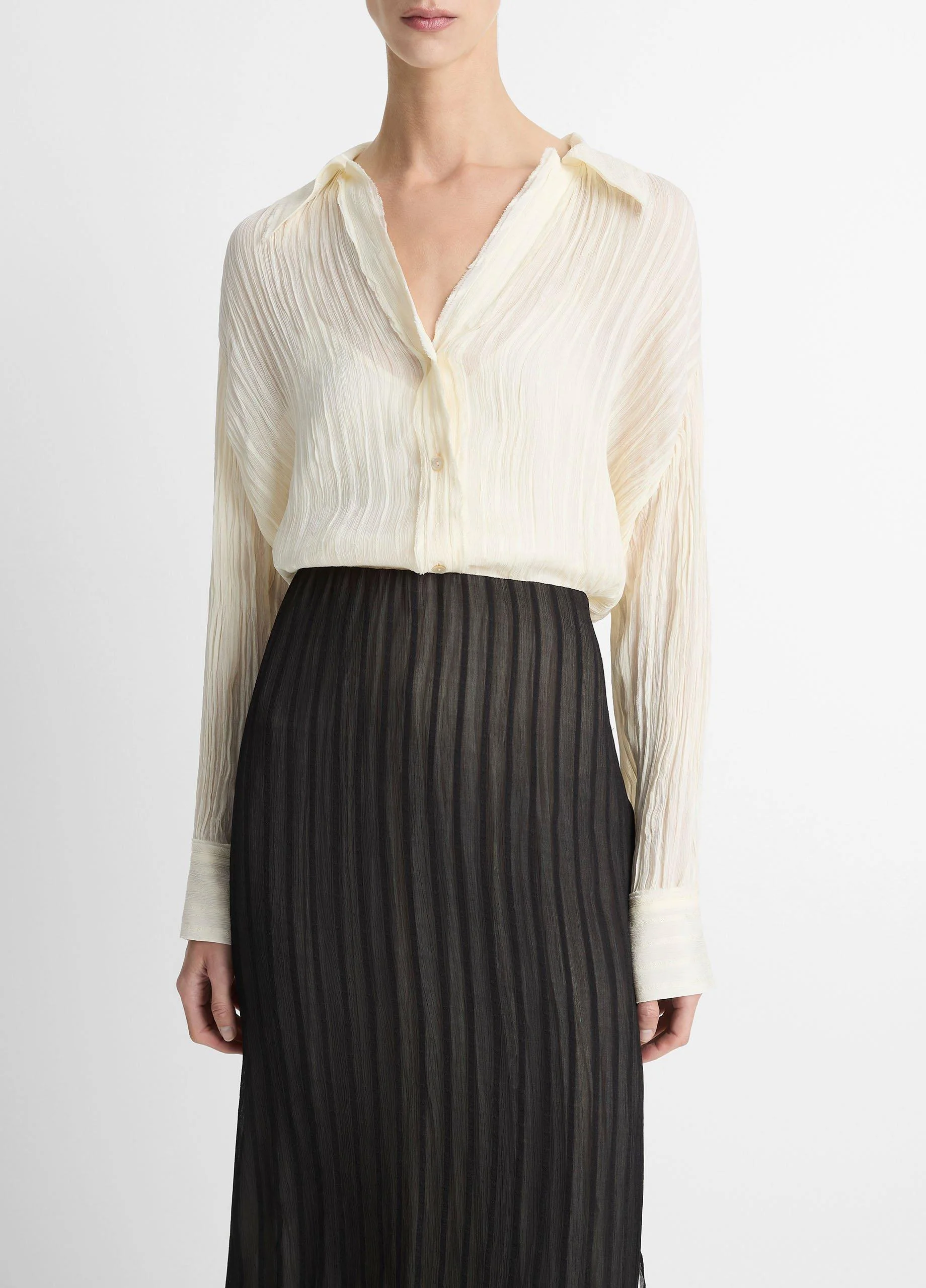 Crushed Stripe Button-Front Shirt - 1