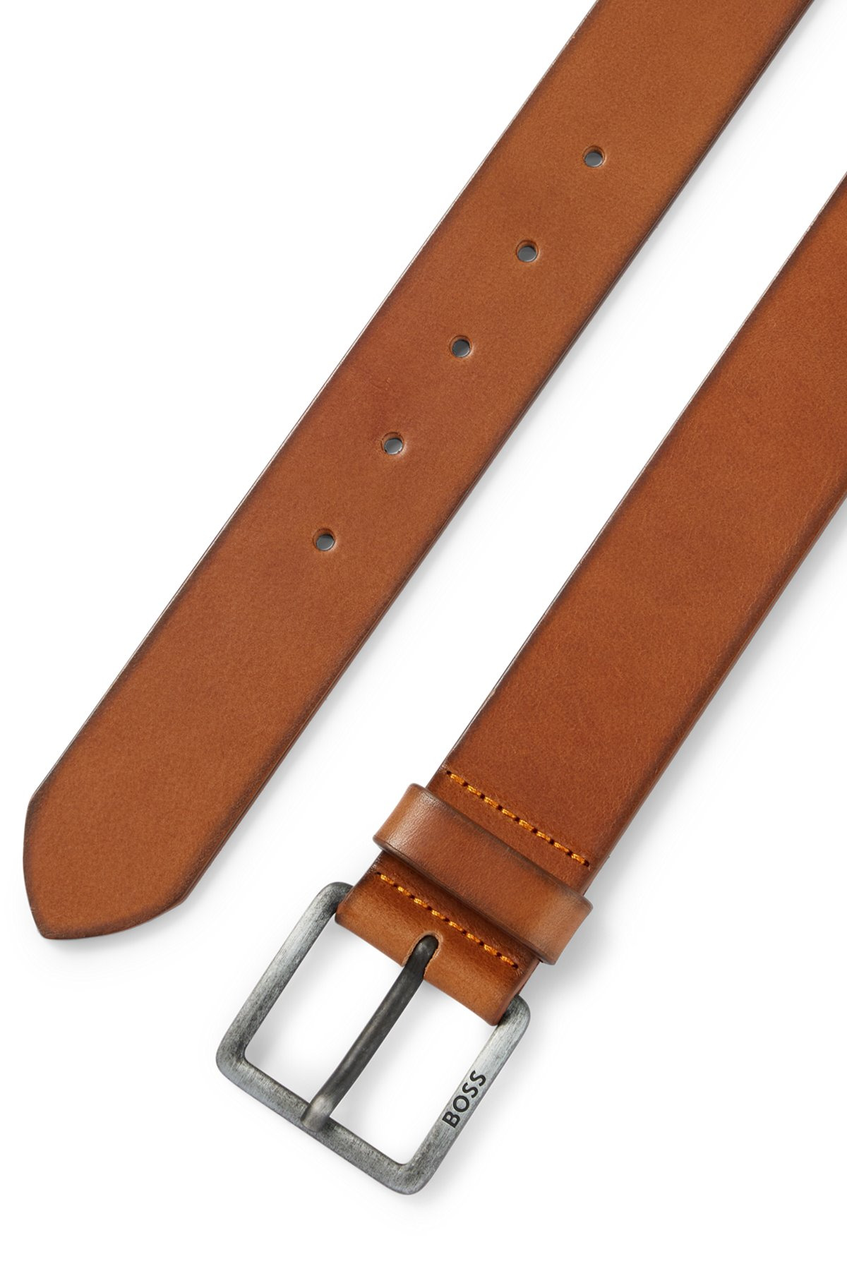 LEATHER BELT WITH LOGO AND DARK RUTHENIUM HARDWARE - 3