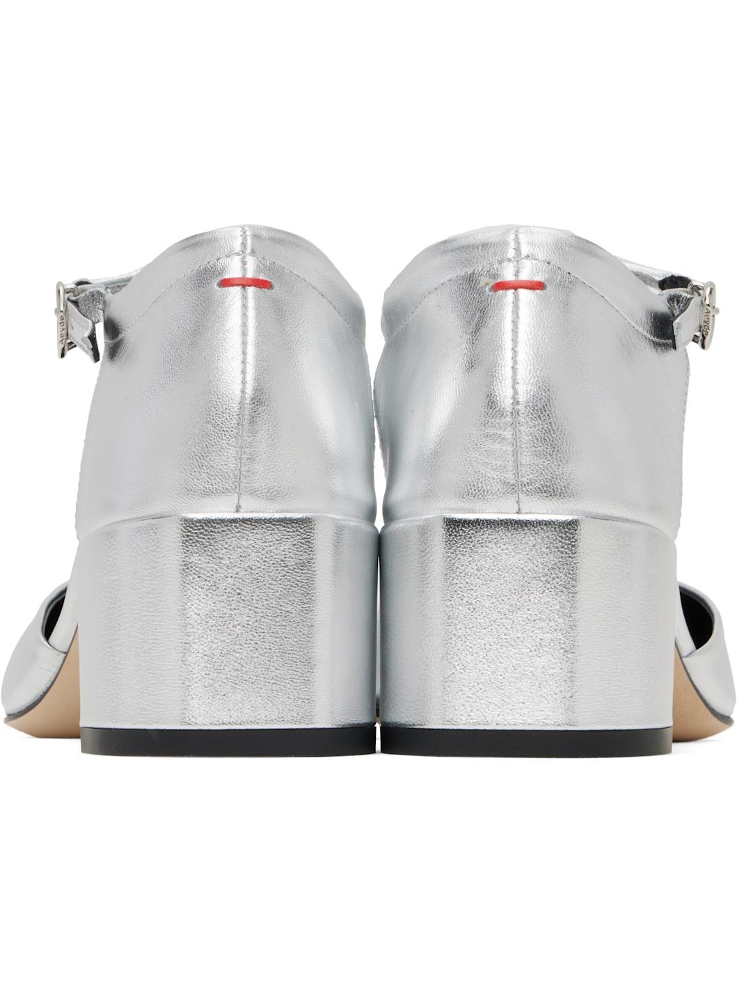 Silver Magda Leather Mary-Jane Heels - 2