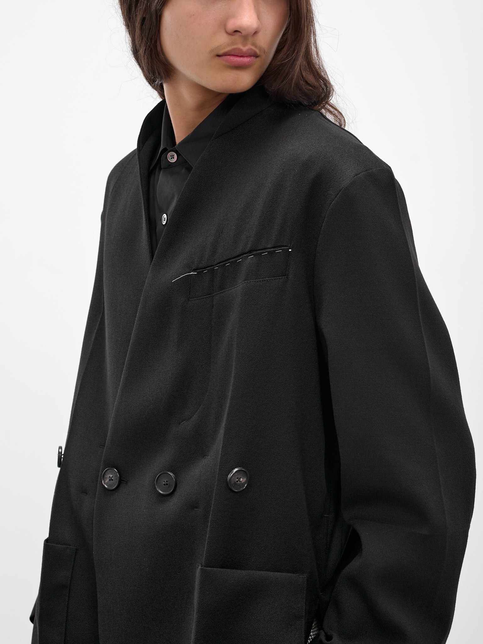Black Wool Lapelless Origami Jacket - 5